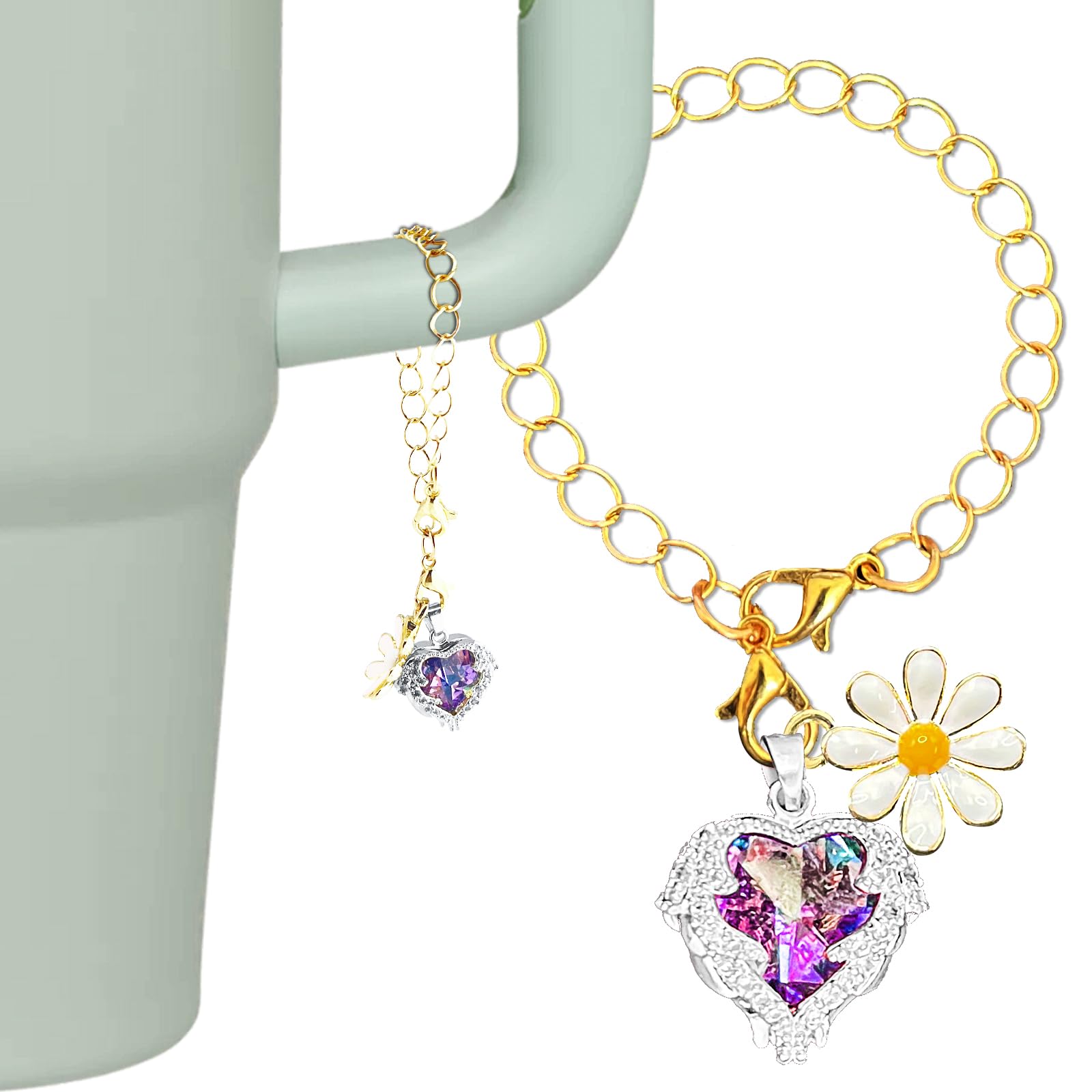 Stanley Cup Heart Charm Pendant - Elegant Crystal Handle Decor for Tumbler Cups | Perfect for Hockey Fans, Gift Giving & Cup Customization