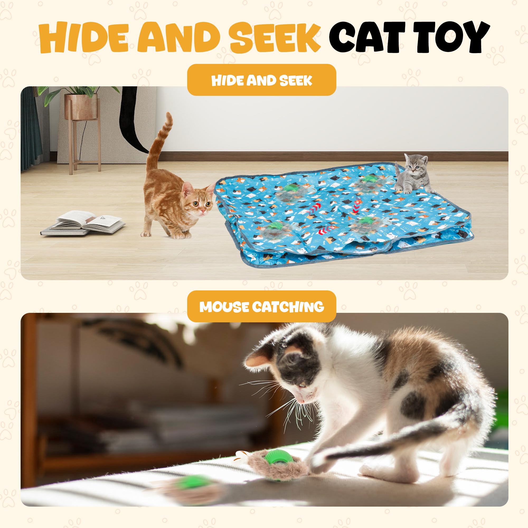 Interactive Cat Toys for Indoor Adult Cats - 3rd Generation Fast Rolling Ball with Play Mat, Hide & Seek Mouse Game - Boredom Buster & Enrichment Toys for Kittens (Perfect for Playtime, Exercise & Mental Stimulation)