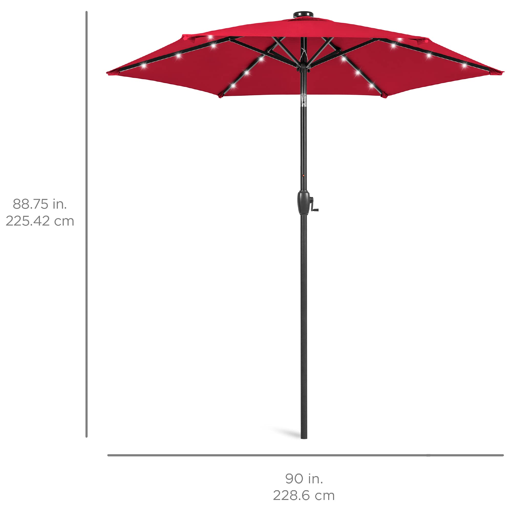 Best Choice Products 7.5ft Outdoor Solar-Powered LED Patio Umbrella with Tilt & Crank - Perfect for Deck, Poolside, Garden, and Backyard Relaxation (Red)