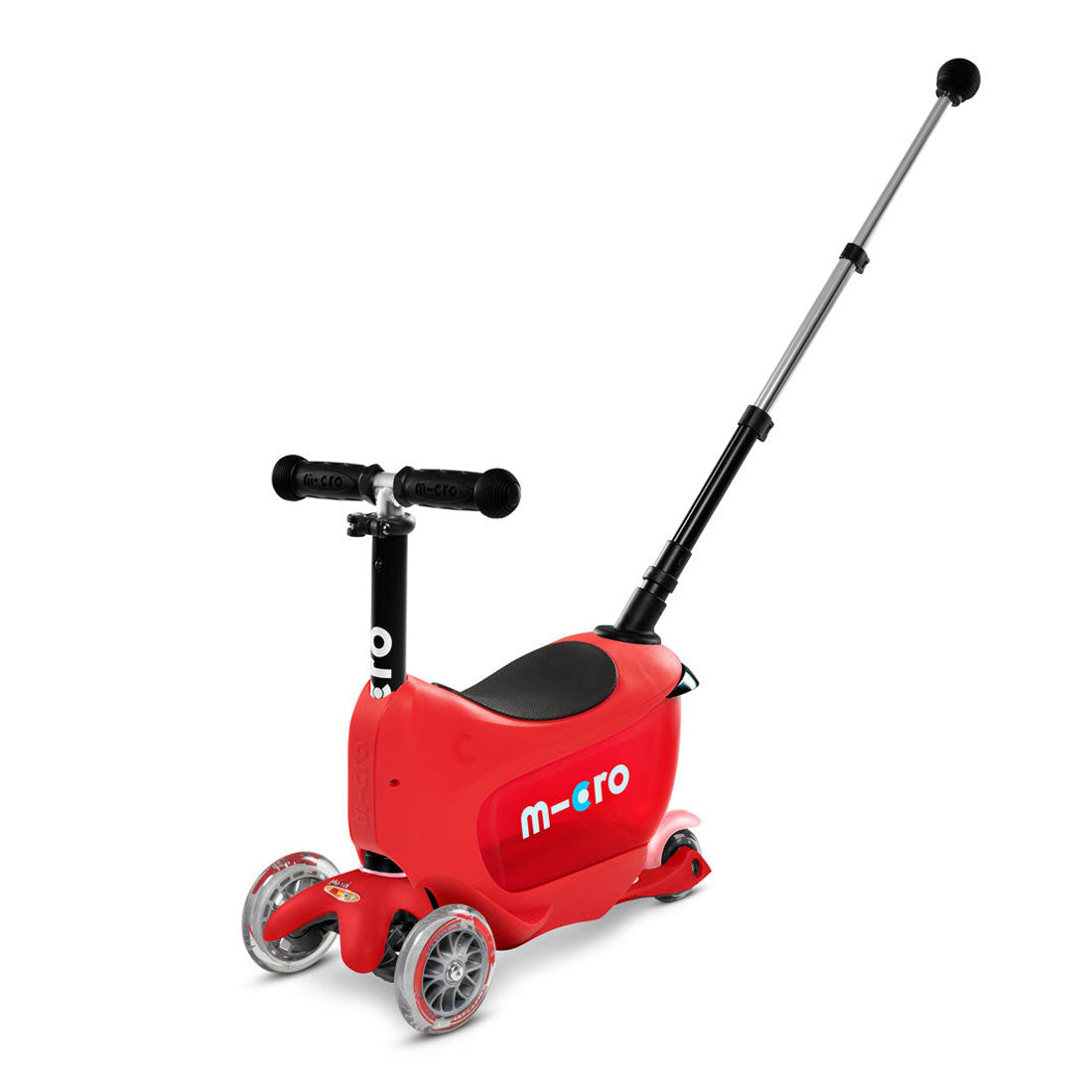 Micro Mini 2Go Deluxe Plus 3 Wheel Scooter for Kids - Lightweight Foldable Kick Scooter with Adjustable Handlebar, Red - Perfect for Commuting, School, and Outdoor Play