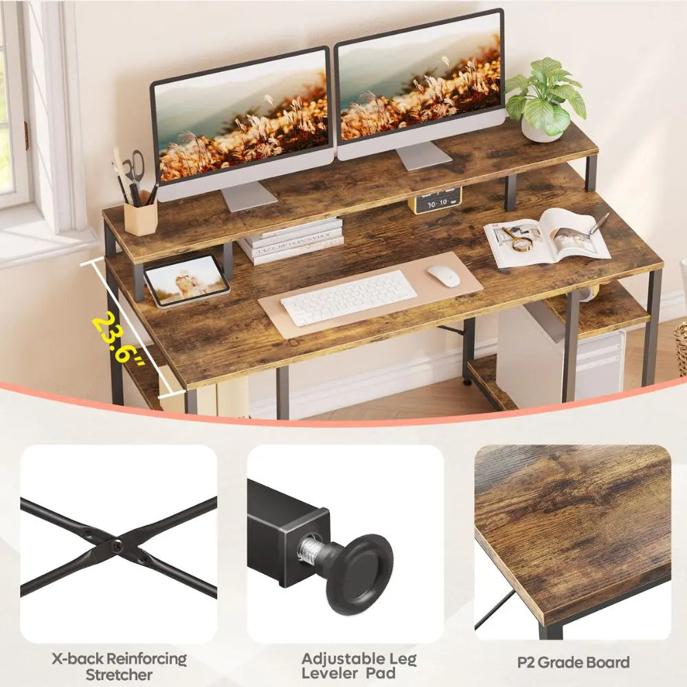 Bestier Home Office Desk with Monitor Shelf - Ergonomic Computer Desk for Small Spaces, Study & Workstation - Perfect for Remote Work, Gaming & Office Setup