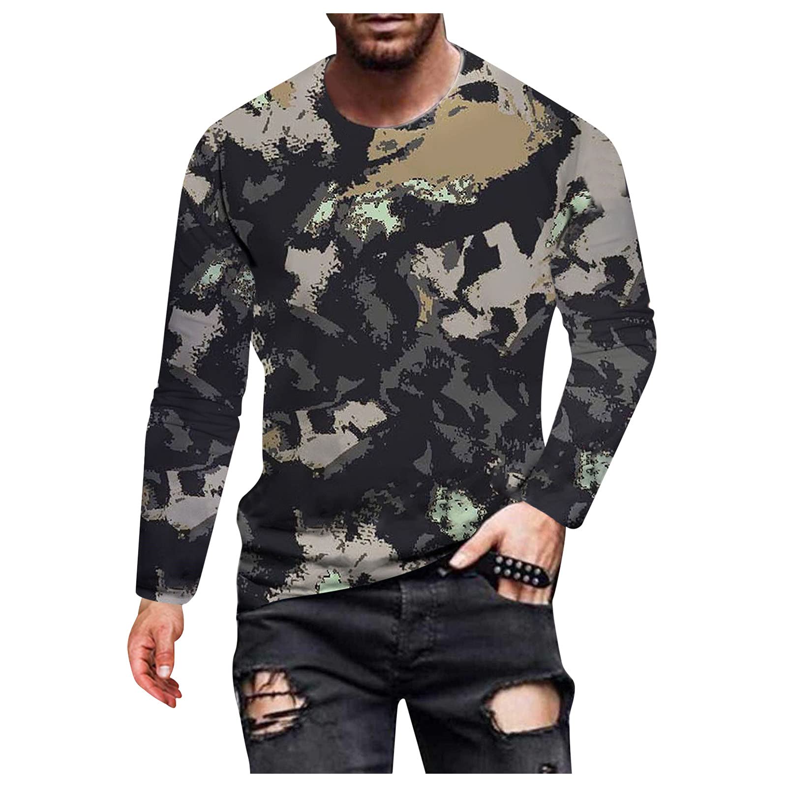 3D Printed Men's Pocket Dress Shirts - Long Sleeve Casual T-Shirt with Digital Neck Design - Streetwear Fashion for Office, Party & Everyday Wear
