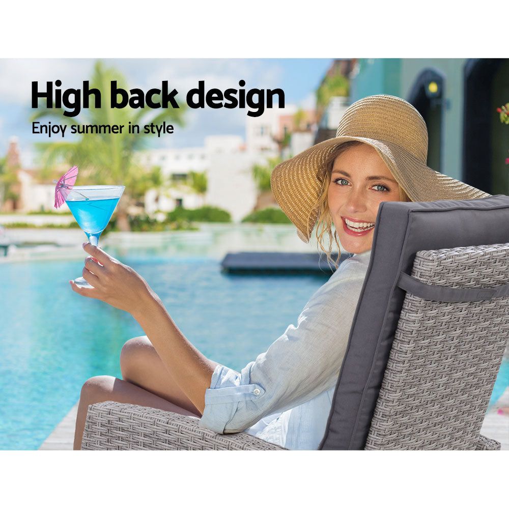 Outdoor Wicker Sun Lounge Recliner Chair with Cushion - Patio Garden Daybed Sofa Ottoman in Grey - Perfect for Poolside Relaxation, Backyard Lounging & Outdoor Living Spaces