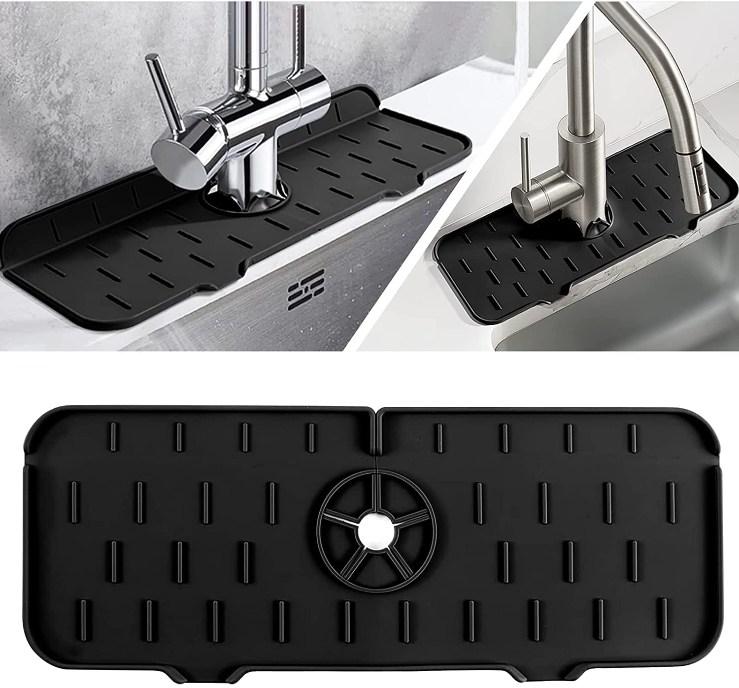Silicone Sink Splash Guard Mat - Non-Slip Water Catcher & Drying Pad for Kitchen & Bathroom Countertops | Prevents Water Splashes & Protects Surfaces (Black) - Perfect for Washing Dishes, Food Prep & Handwashing Areas