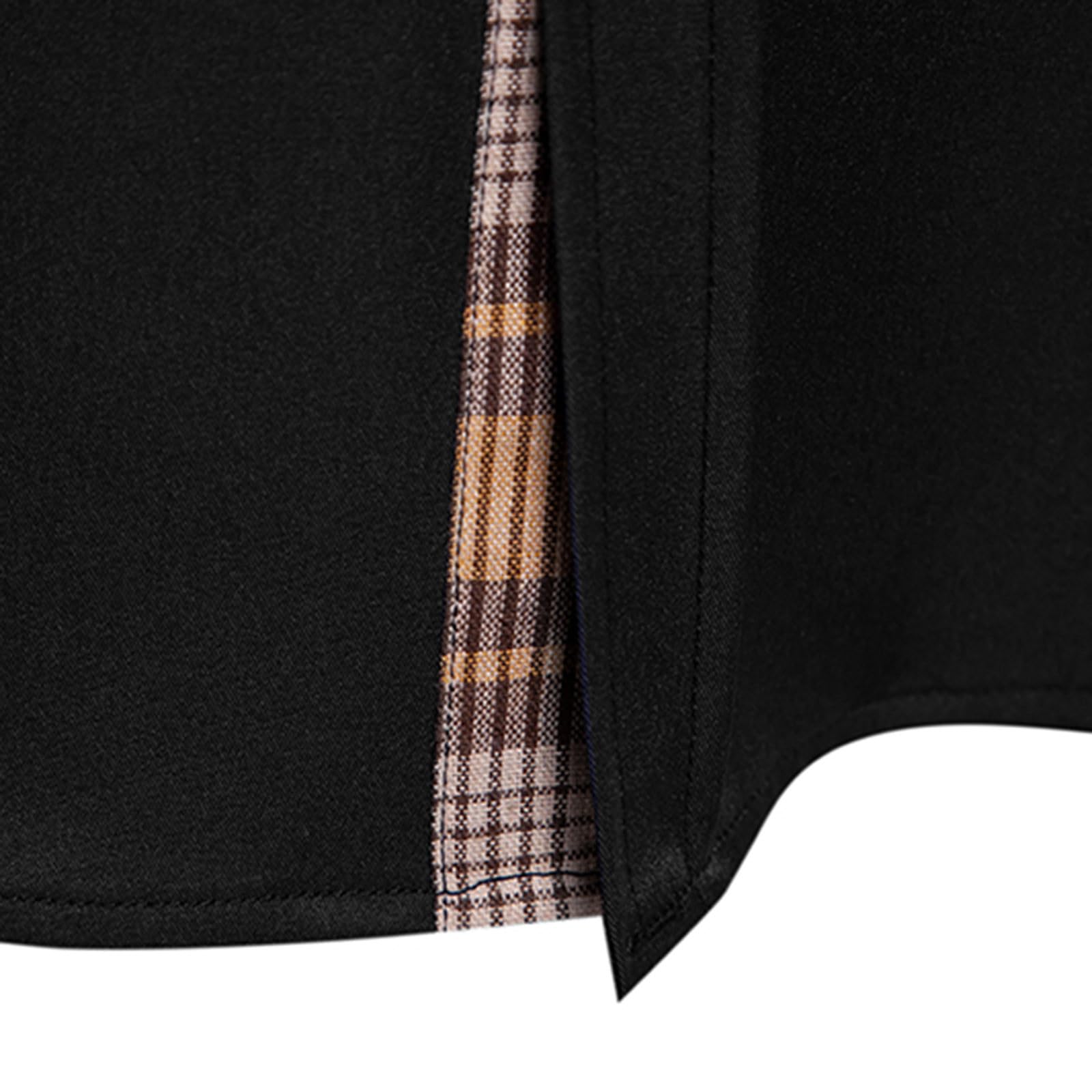 Men's Slim Fit Plaid Patchwork Dress Shirt - Long Sleeve Button Down Business Casual Shirt with Band Collar | Perfect for Office Wear, Business Meetings & Formal Events