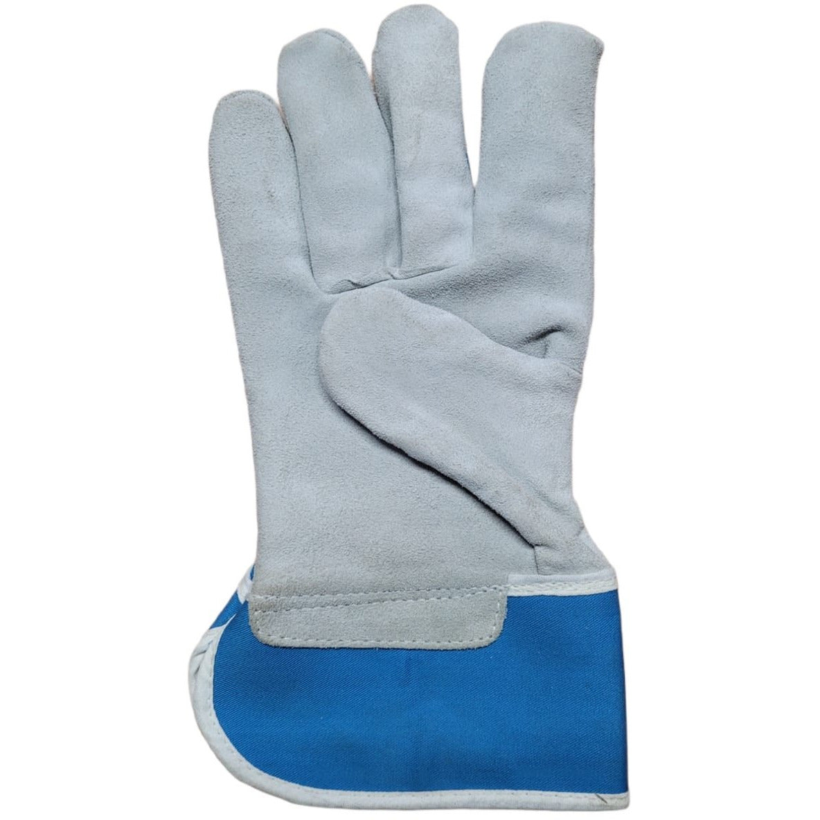 Premium Leather Work Gloves with Blue Cuff - Durable & Comfortable for Construction, Gardening & Outdoor Activities - Ideal for Hand Protection & Heavy Duty Tasks