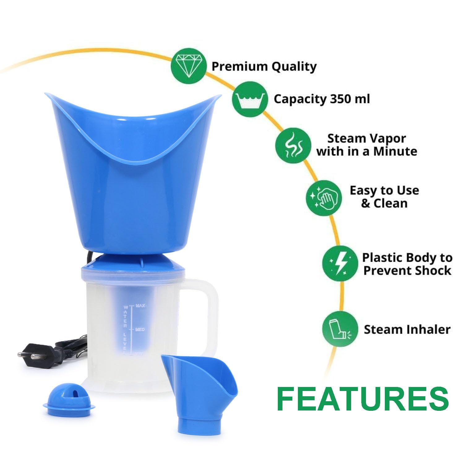 RCSP Vaporizer Steamer Inhaler Machine for Cough, Cold & Sinus Relief - Portable Facial Sauna with Nozzle for Adults (Blue) | Home & Travel Use for Respiratory Health & Skin Care