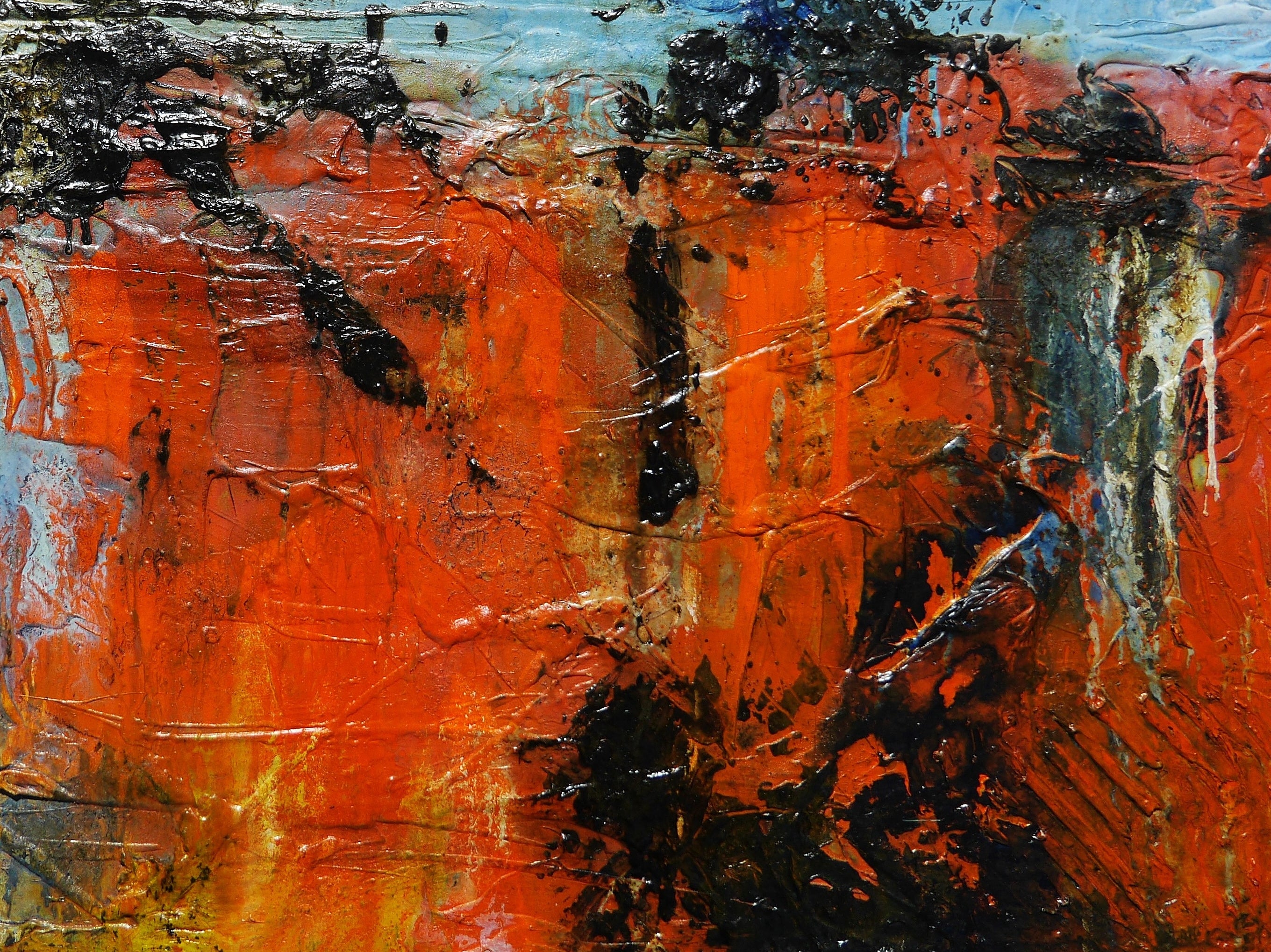 Orange Regatta 140cm x 100cm Textured Abstract Painting in Orange & Blue - Modern Wall Art for Living Room, Bedroom, or Office Decor