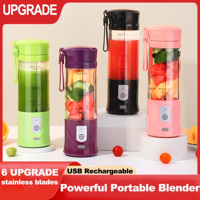 Portable Cordless Personal Blender - USB-C Rechargeable BPA-Free Leakproof Blender for Smoothies, Shakes, Ice Blending & Food Prep | Perfect for Gym, Travel, Office & Home Use (Black)
