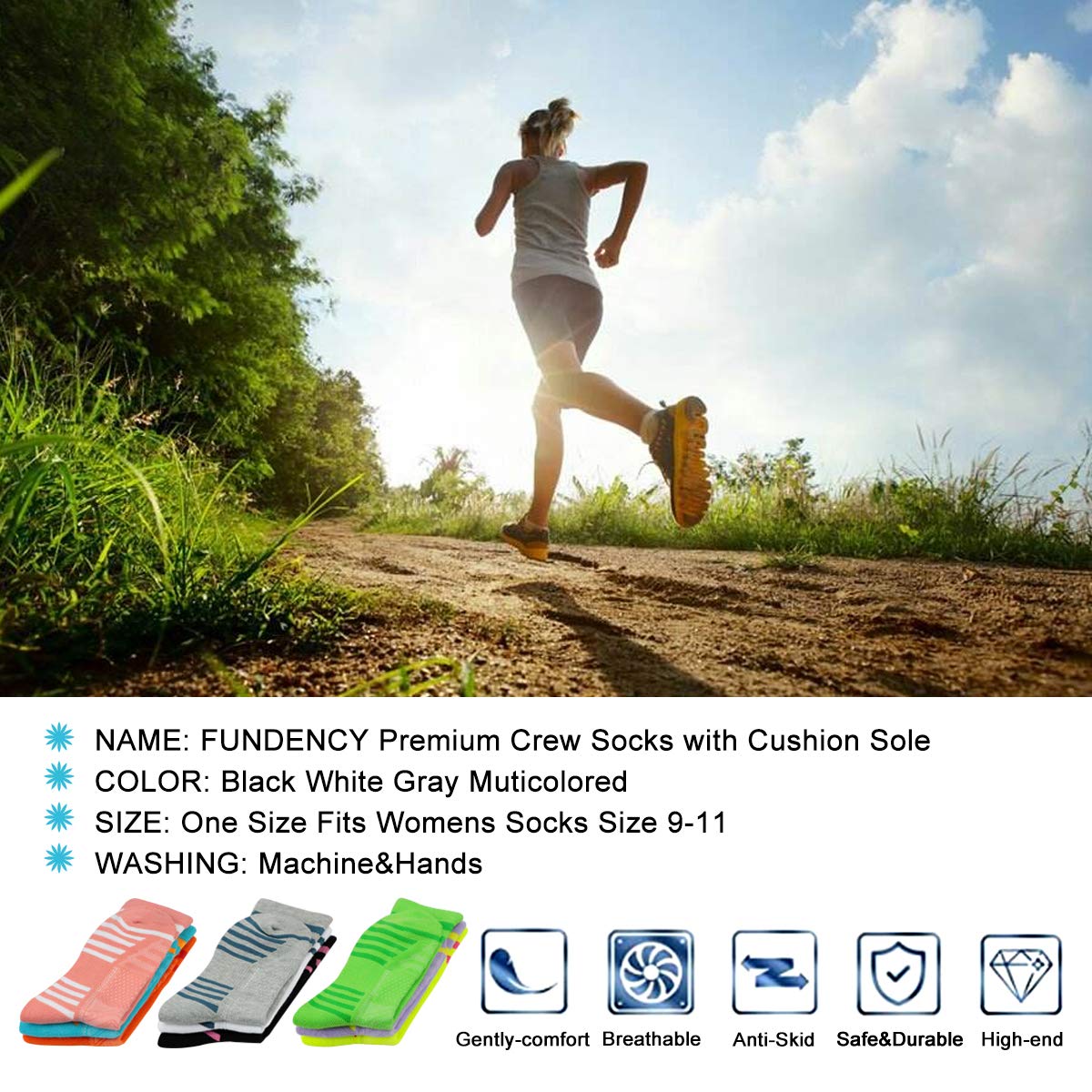 **Women's Athletic Crew Socks 6-Pack - Breathable Running Socks with Arch Support & Cushioning - Perfect for Workouts, Jogging & Daily Wear**