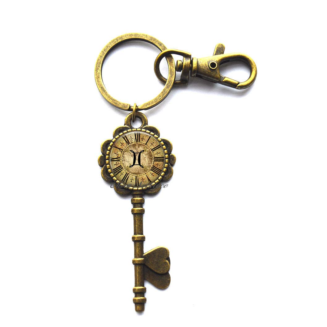 Steampunk Gemini Keychain - Zodiac Gift for Travel & Home
