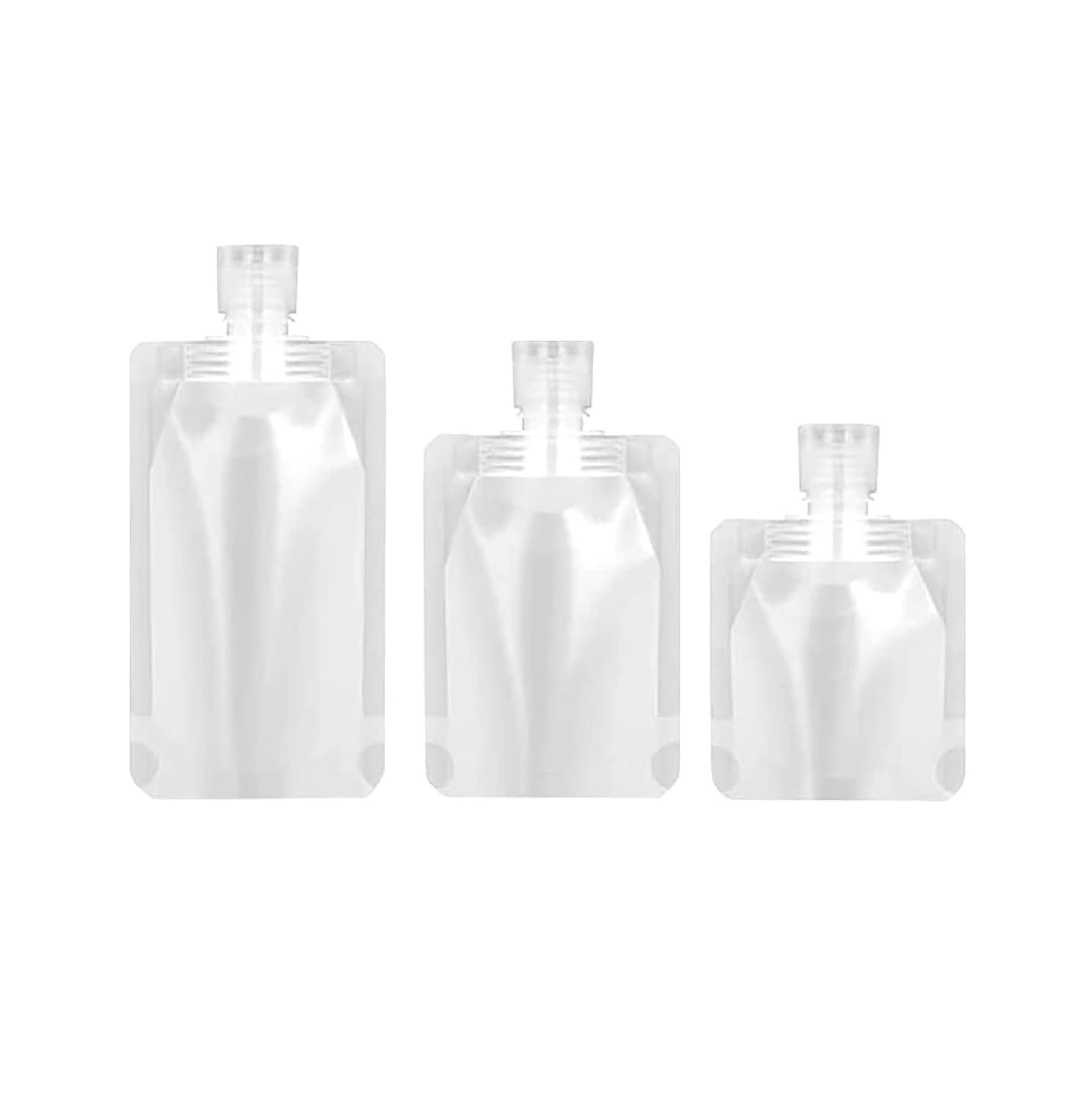 RRJ Travel Fluid Makeup Packing Bag - 30ml/50ml/100ml Refillable Leakproof Squeeze Pouch | Empty Cosmetic Containers with Stand-Up Spout | Foldable Toiletry Bags for Lotion, Shampoo, Conditioner | Perfect for Travel, Gym & Home Use