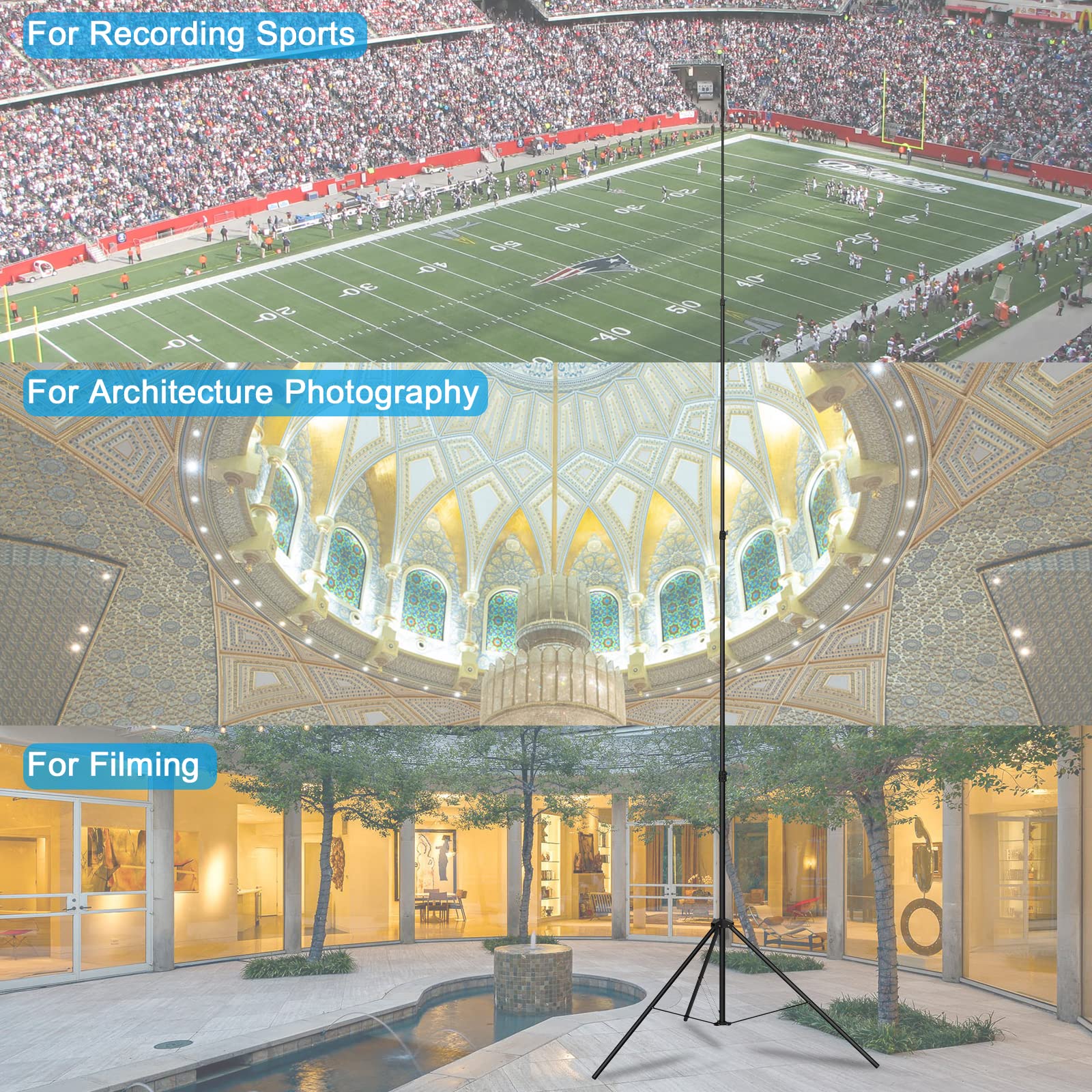Heavy Duty 20ft/240inch Light Stand with Air Cushioned Tripod & Carry Bag - 600cm Sky High Support for Video Camera, Photography Lights, Studio Equipment & Gimbal Stabilizers - Perfect for Sports Events, Photo Shoots & Professional Videography