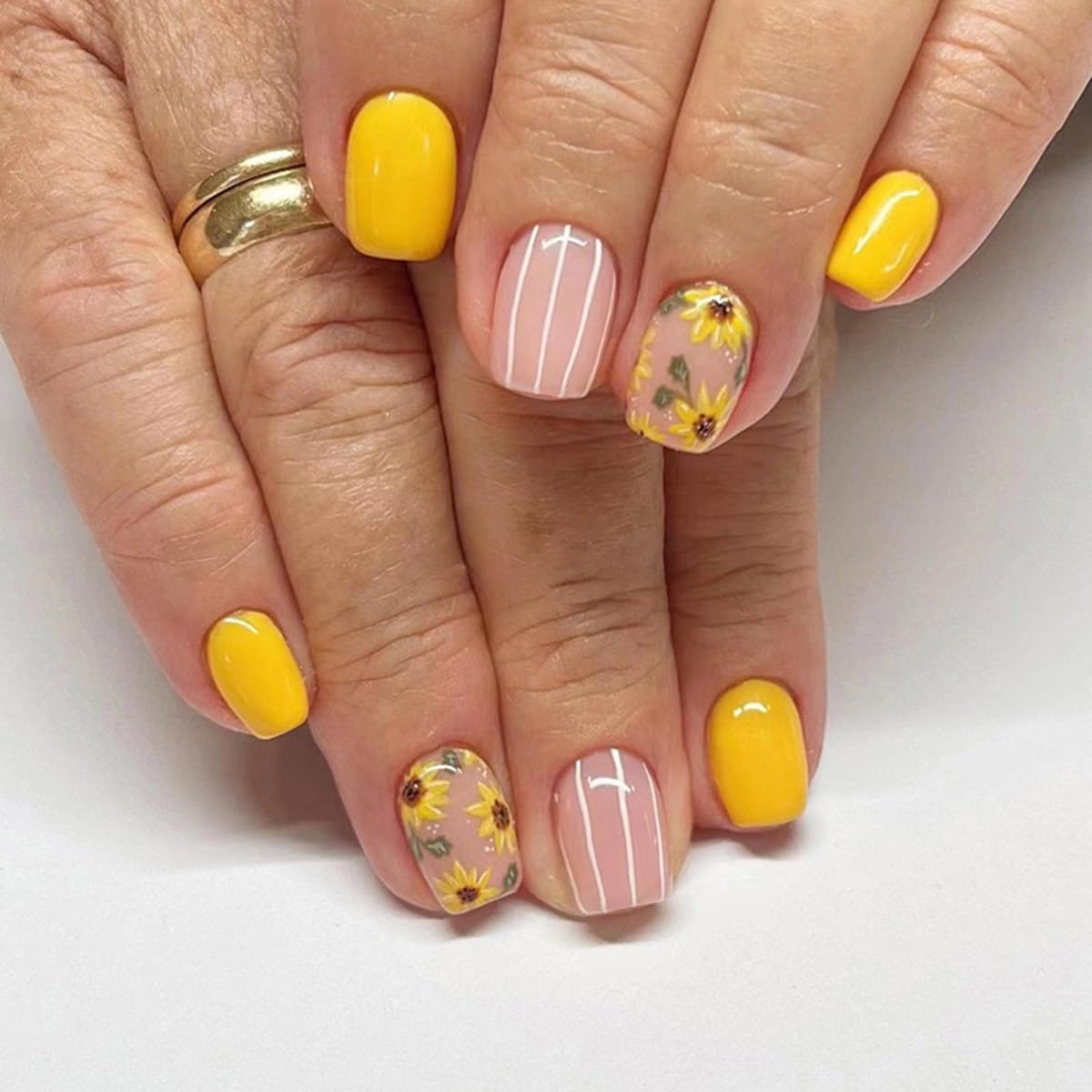 6 Packs (144 Pcs) Short Square Press on Nails with Flower Designs & French Tips - Medium Length Fake Nails for Women - 12 Sizes & 6 Styles - Glue on Nails for Parties, Weddings, Date Nights & Everyday Wear
