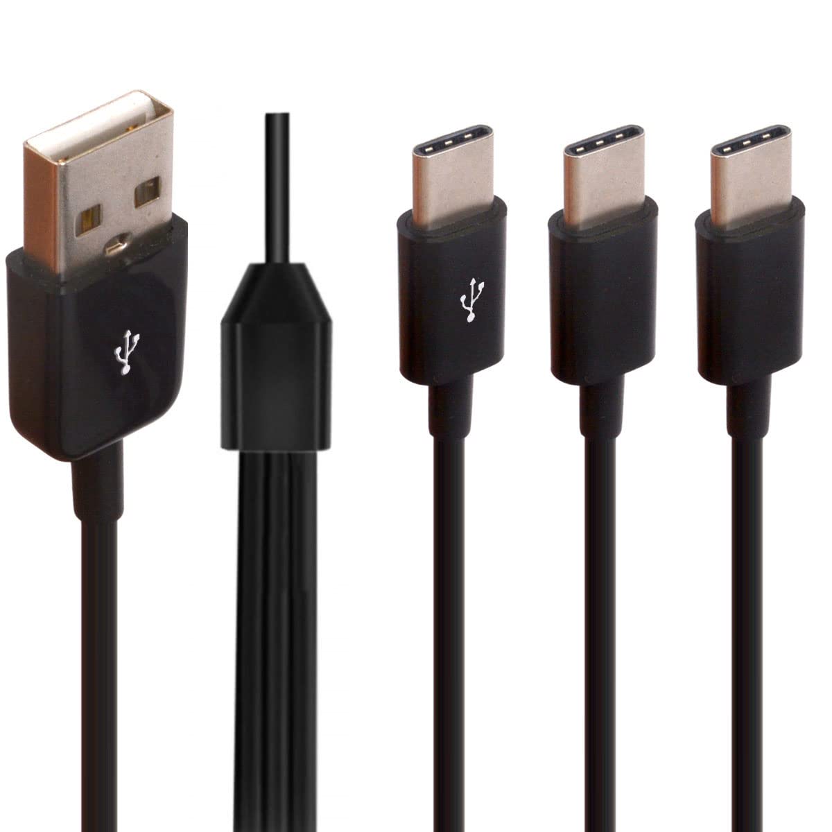3-in-1 USB C Splitter Cable - USB 2.0 Male to Triple Type C Charging Adapter - Sync & Charge 3 Devices Simultaneously - Compatible with iPhone, Android, iPad, Tablets - 30cm/1ft - Perfect for Home, Office & Travel Charging Needs