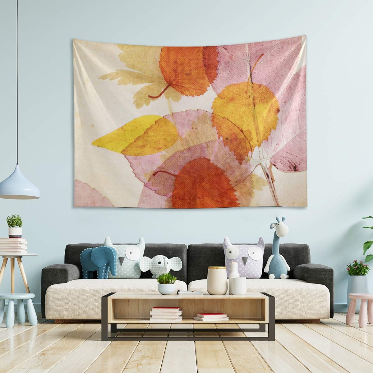 Hello Autumn Leaves Tapestry Wall Hanging - 60x50 Inch Large Bohemian Room Decor for Bedroom, Dorm, Living Room | Fall Home Decor, Seasonal Aesthetic, Cozy Boho Chic Interior Design