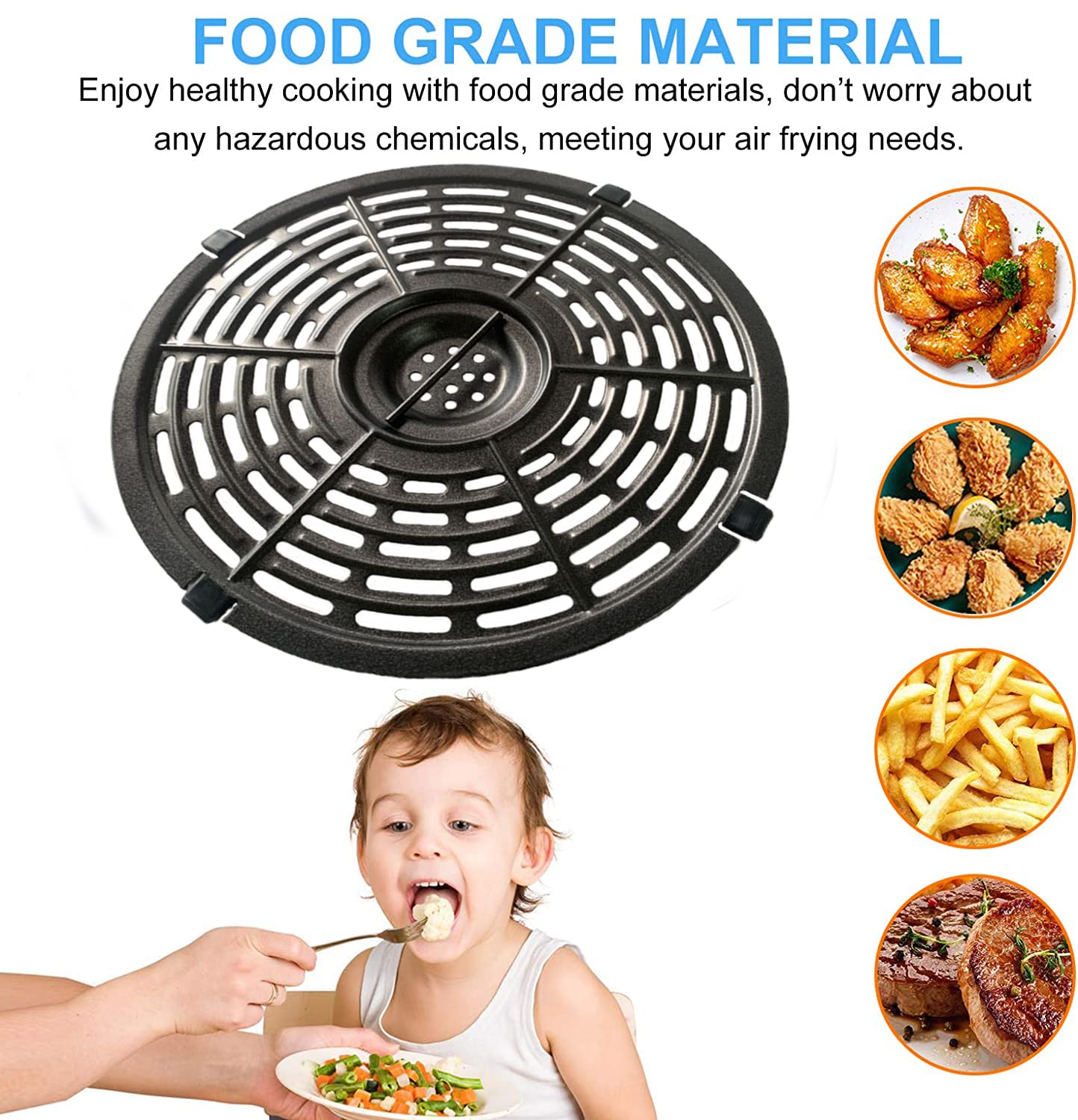 3.7QT Air Fryer Replacement Grill Pan - 8.07IN Upgraded Double-Layer Nonstick Coating Crisper Plate & Tray Rack for Gowise USA, Crux, Chefman Air Fryers | Dishwasher Safe | Perfect for Grilling Chicken, Vegetables & Making Crispy Snacks