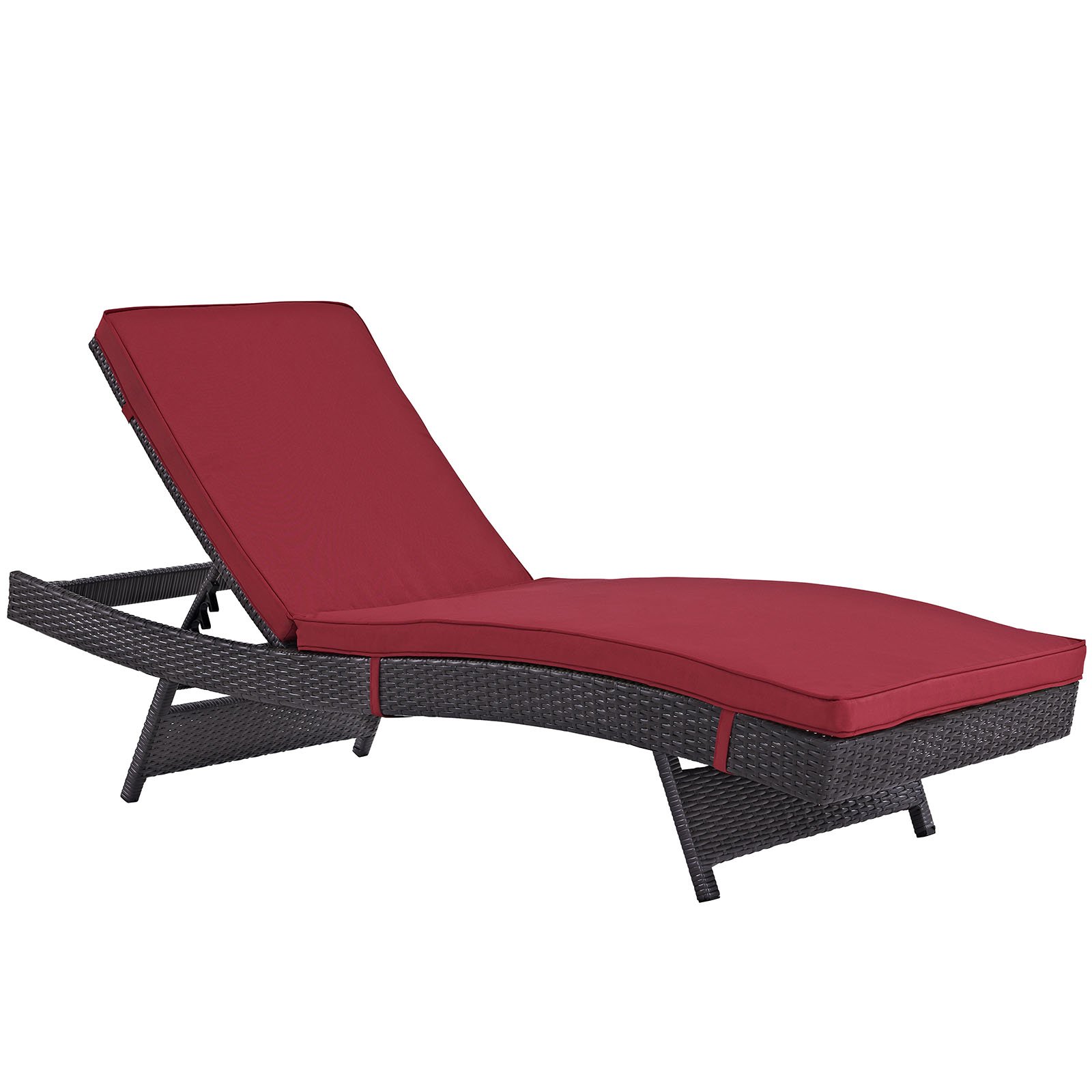 Modway Peer Outdoor Patio Chaise Lounge - Espresso Red Wooden Sun Lounger for Poolside, Beach & Backyard Relaxation