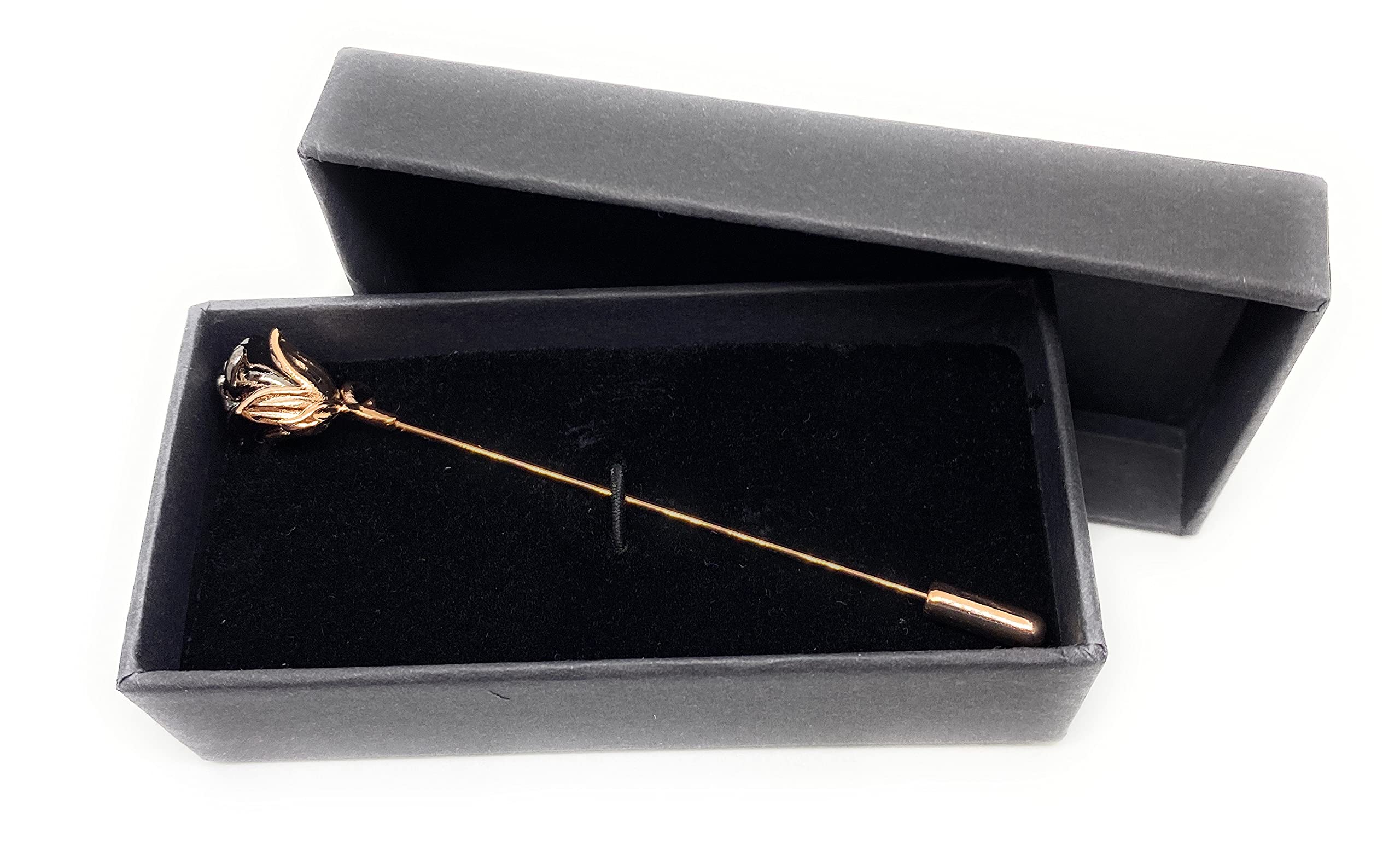D&L Menswear Rose Gold Plated Black Rose Lapel Pin for Suits - Elegant Boutonniere for Weddings, Prom, Business & Formal Events