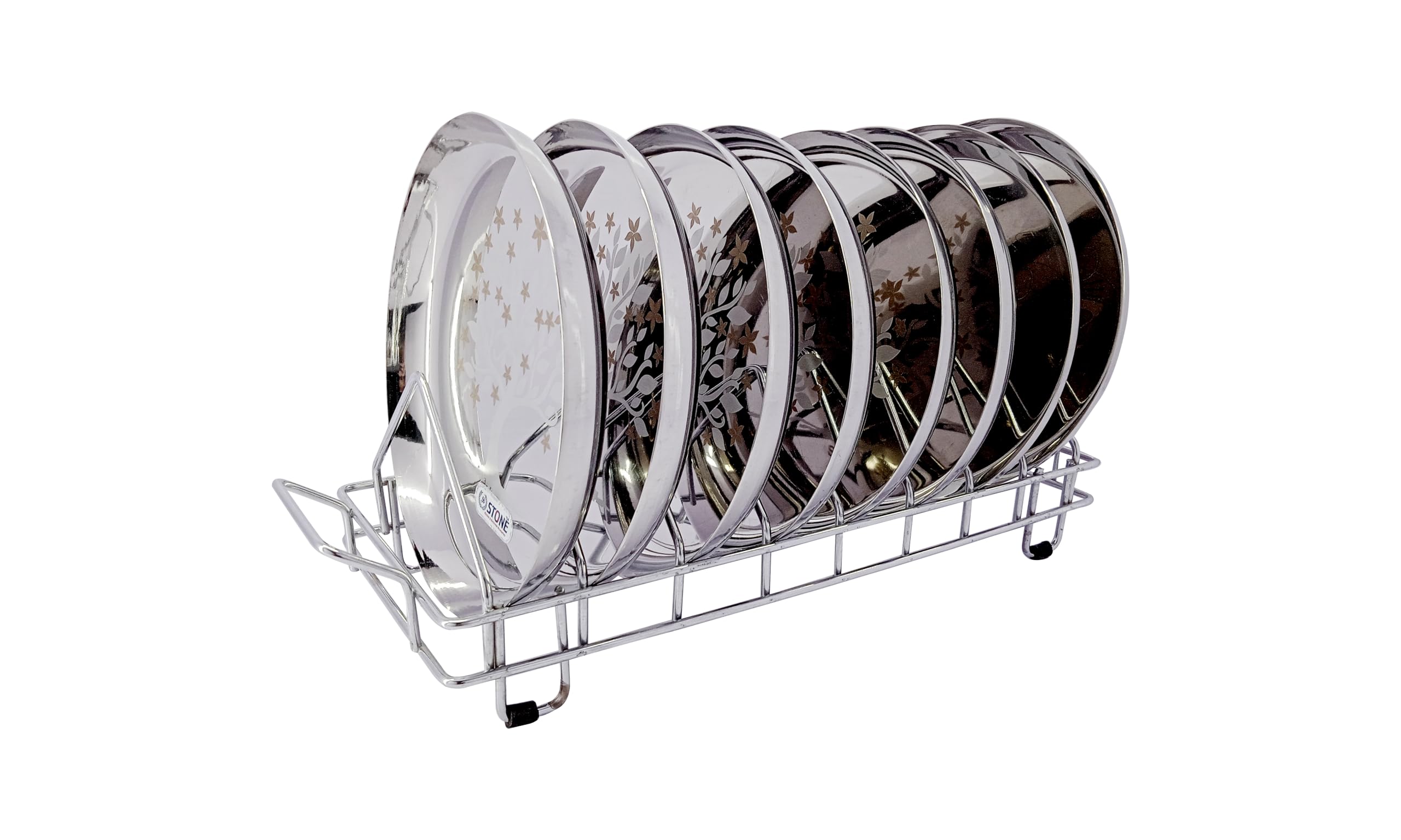 Premium Stainless Steel Plate Rack - 8 Plate Storage Dish Drainer & Utensil Holder for Kitchen | Durable Thali Stand, Dish Stand & Lid Organizer | Perfect for Countertop, Cabinet or Dining Table Storage