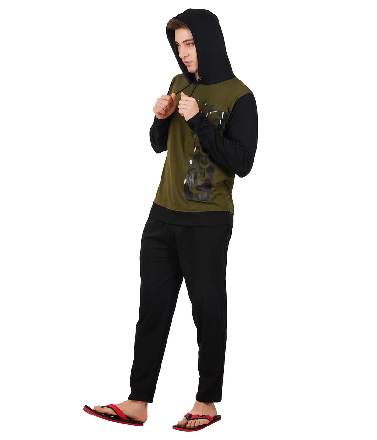 GOKUL FASHION Men's Dark Green Sweatshirt & Pocket Pants Set - Full Sleeve Printed Sweater Outfit Under $500 | Casual Wear, Street Style, Lounge Comfort