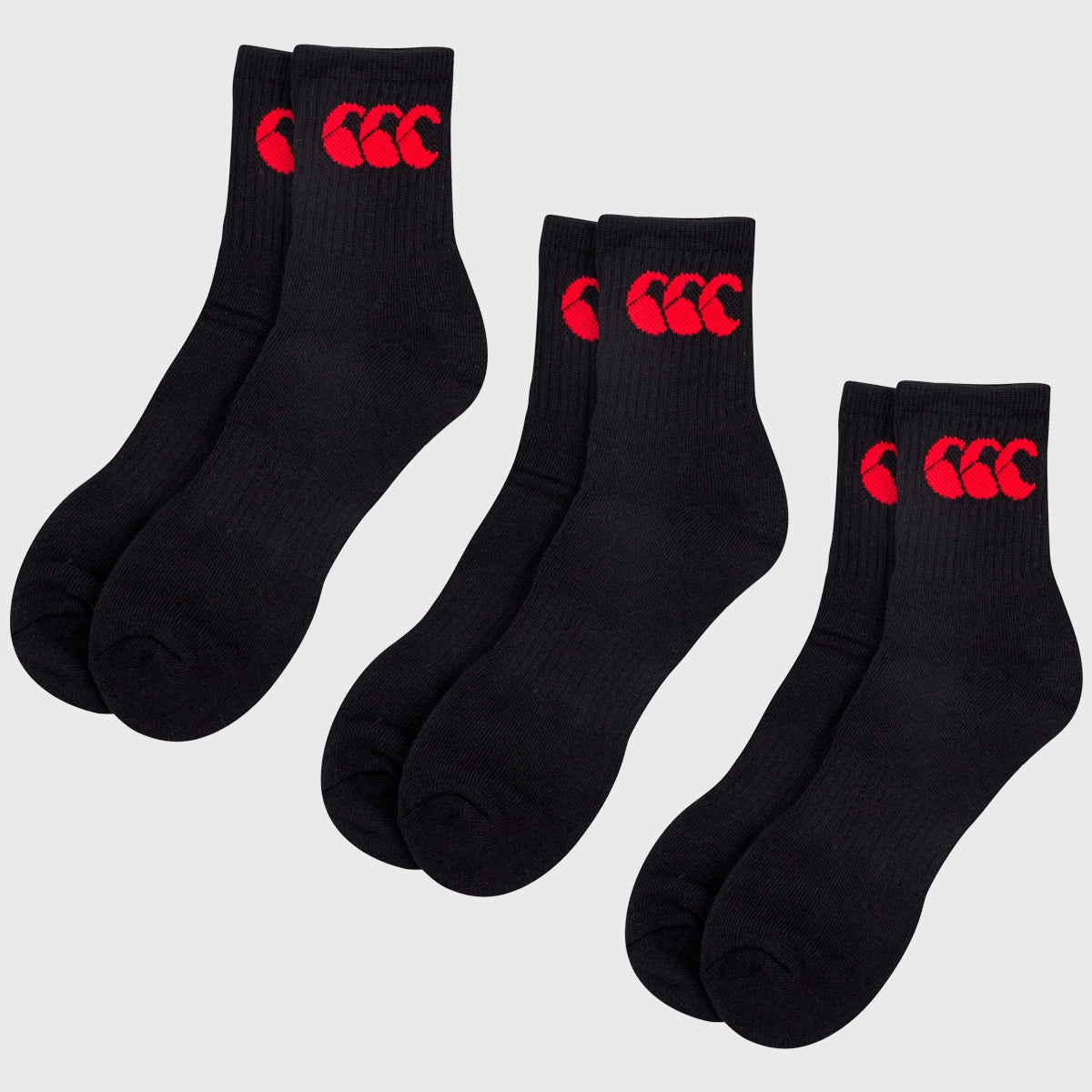 Canterbury Crew Socks 3 Pack - Black & Red Athletic Socks for Men & Women - Perfect for Running, Hiking & Everyday Wear