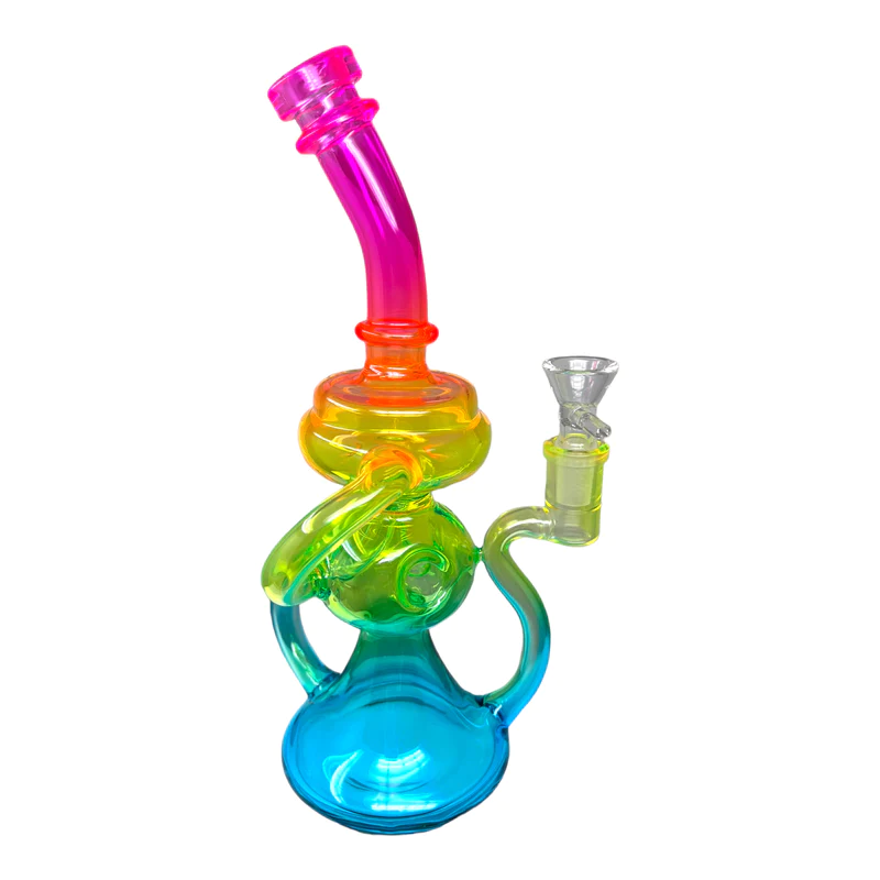 Premium Rainbow Glass Recycler Dab Rig with 14mm Regular Bowl - Perfect for Concentrates, Oils & Smooth Hits | Ideal for Home Use, Parties & Relaxation