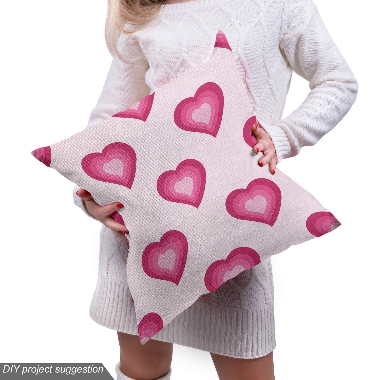 Ambesonne Ombre Heart Cartoon Fabric - 10 Yards Pale Pink Magenta Decorative Material for Upholstery, DIY Home Decor, Curtains & Craft Projects | Romantic Love Themed Textile for Bedding, Pillows & Wall Hangings