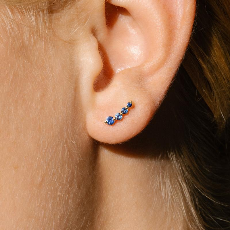 Exquisite Curved Sapphire Stud Earrings for Women - 14K Gold Plated Elegant Jewelry Gift for Her - Perfect for Weddings, Parties & Special Occasions