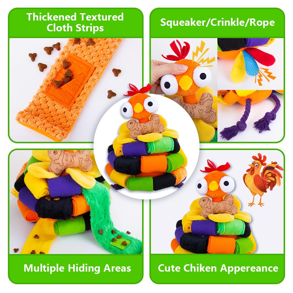 Interactive Snuffle Chicken Dog Toy - Slow Feeder Puzzle Ball for Small, Medium & Large Breeds - Cute Squeaky Enrichment Game for Boredom & Anxiety Relief - Perfect for Halloween, Training & Indoor Playtime