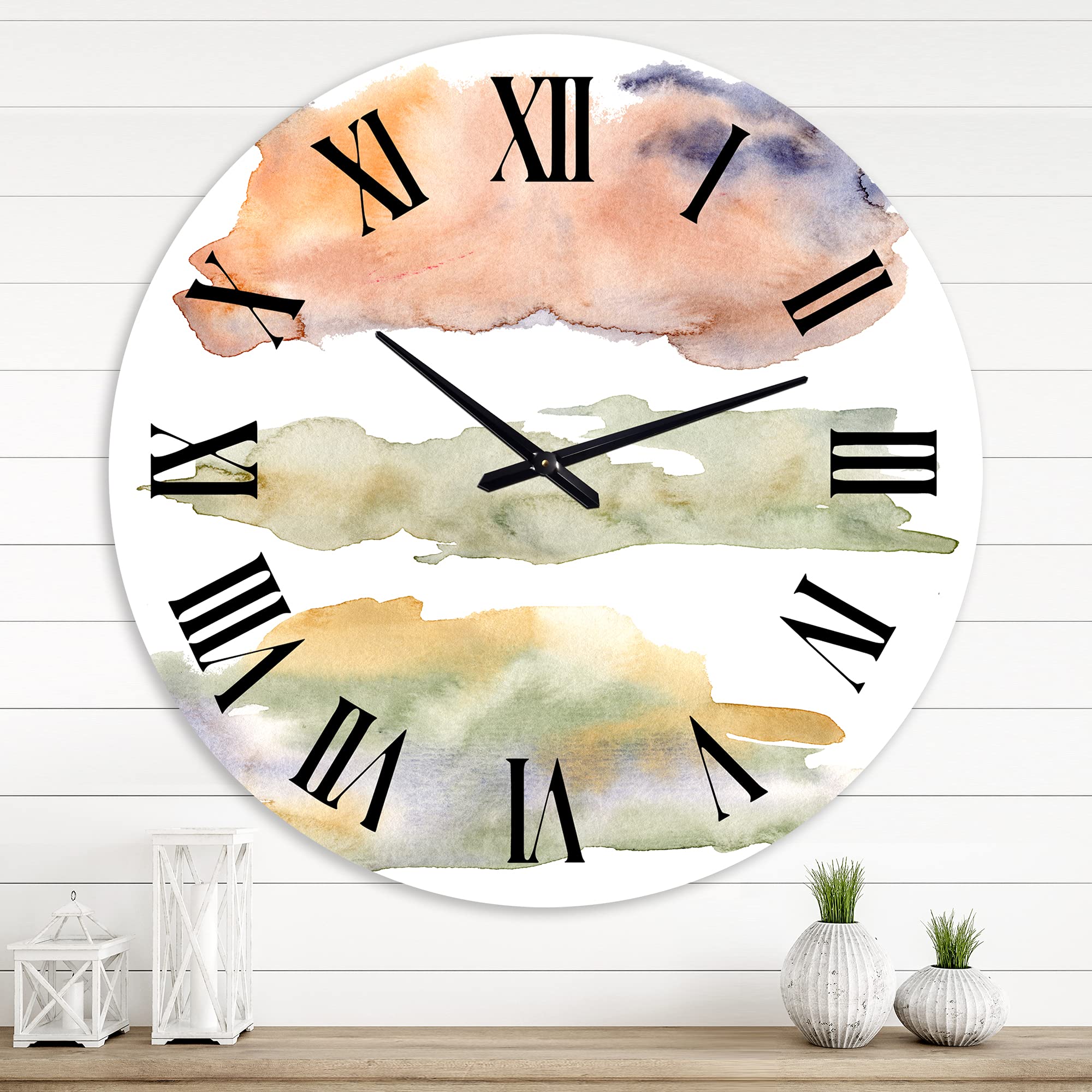 Abstract Orange Beige Green Blue Clouds Modern Wall Clock - Large Fractal Design for Kitchen, Living Room & Office Decor | Silent Non-Ticking Battery Operated