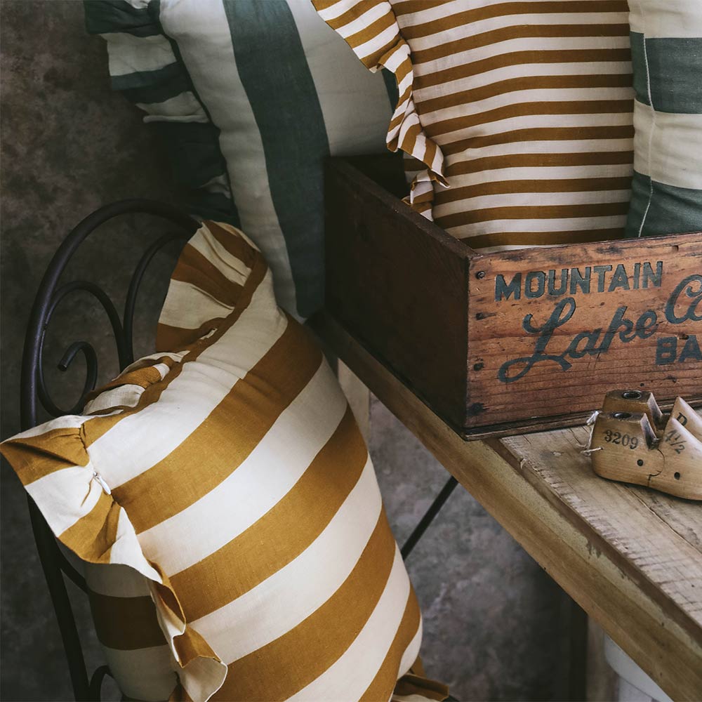 Premium Linen Pillow Cover - Soft & Breathable Ochre Stripe Design - Perfect for Bedroom, Living Room & Home Decor