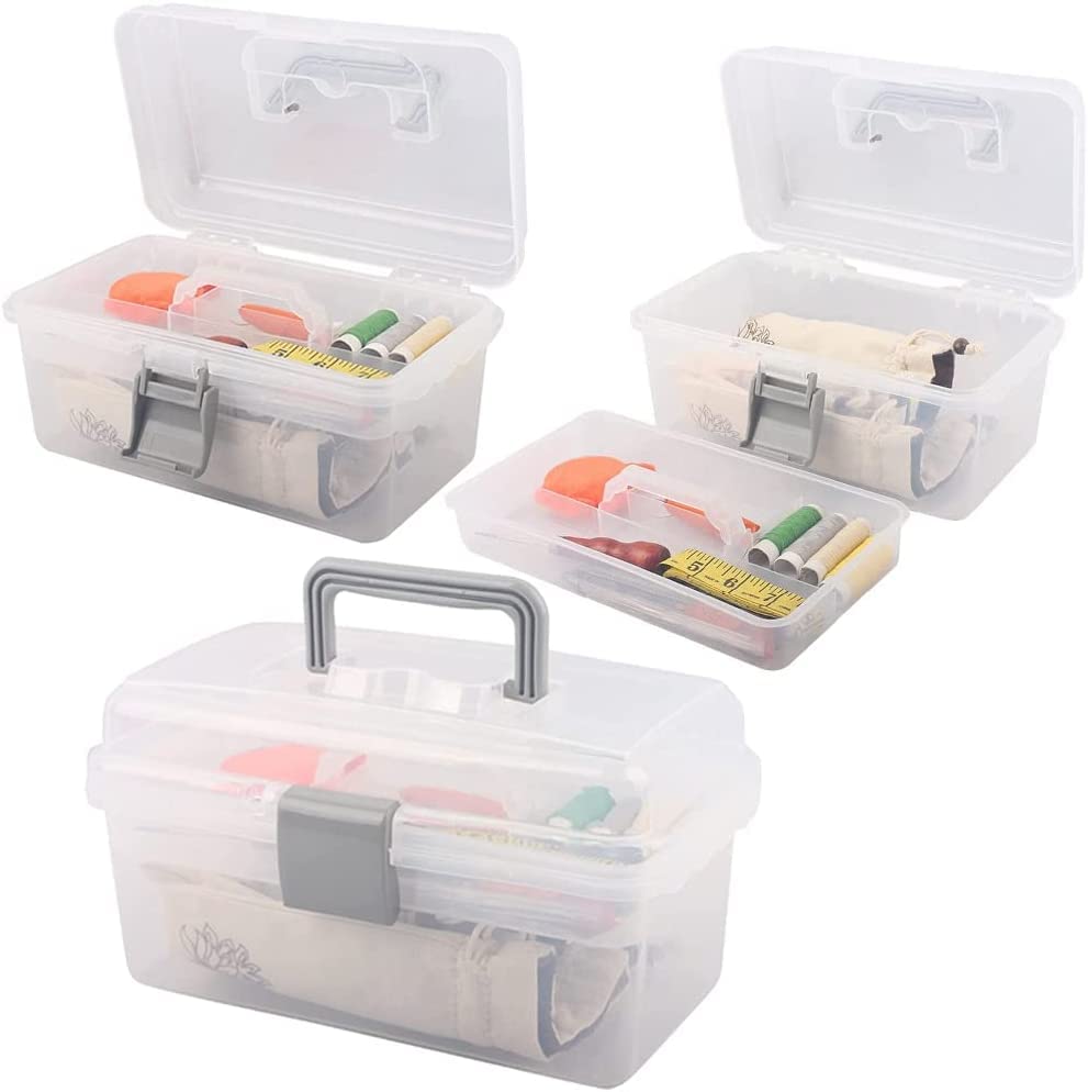 Auniwaig Plastic Tool Box with Removable Tray - 10.2 x 6.5 x 5.5 Inches Translucent Storage Organizer for Tools, Hardware Parts, Toys & Art Supplies - Perfect for Home, Garage, Workshop & DIY Projects
