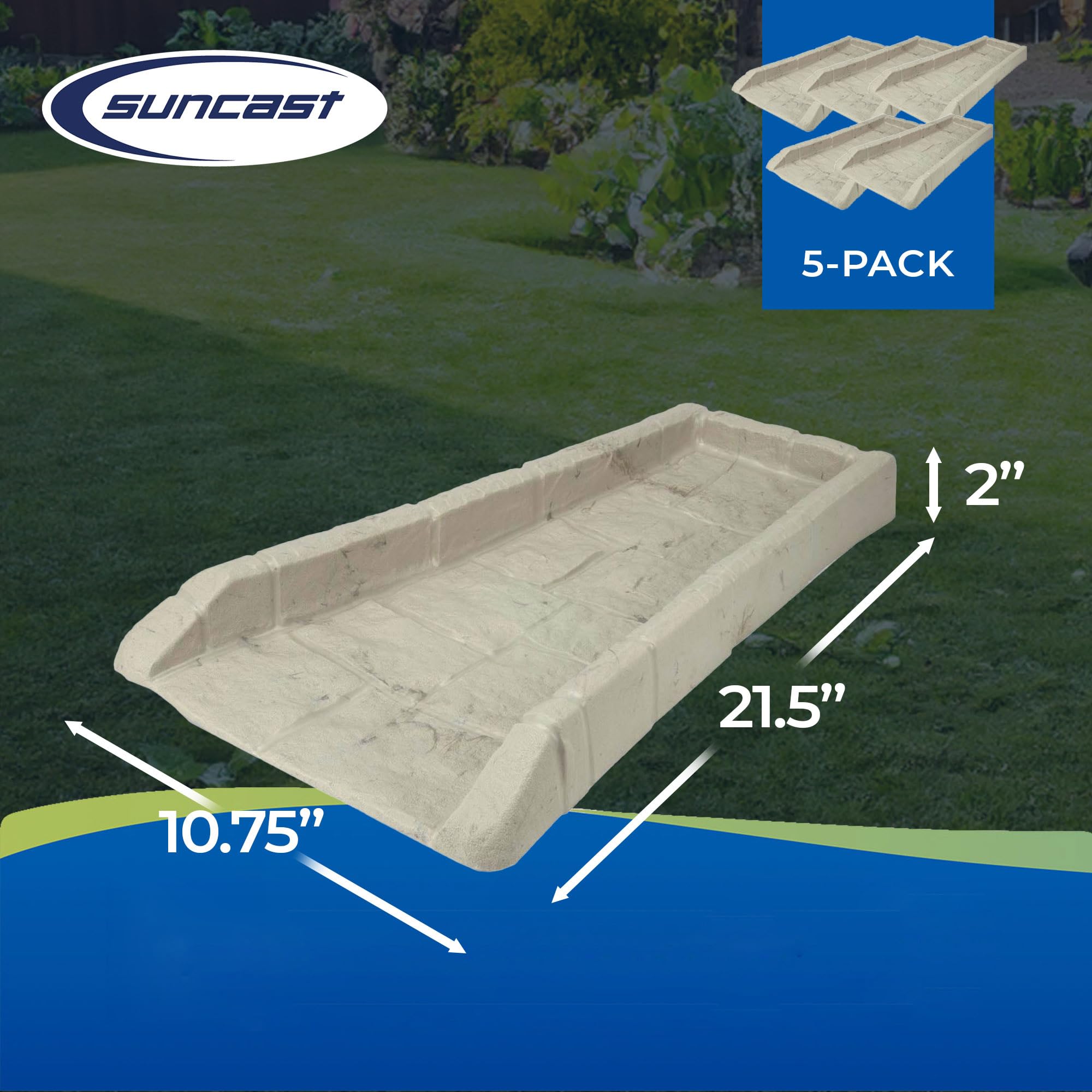 Suncast Durable Plastic Rain Gutter Downspout Splash Block - Erosion Control for Garden, Front Yard & Backyard - Set of 5 in Taupe - Perfect for Water Drainage & Landscape Protection