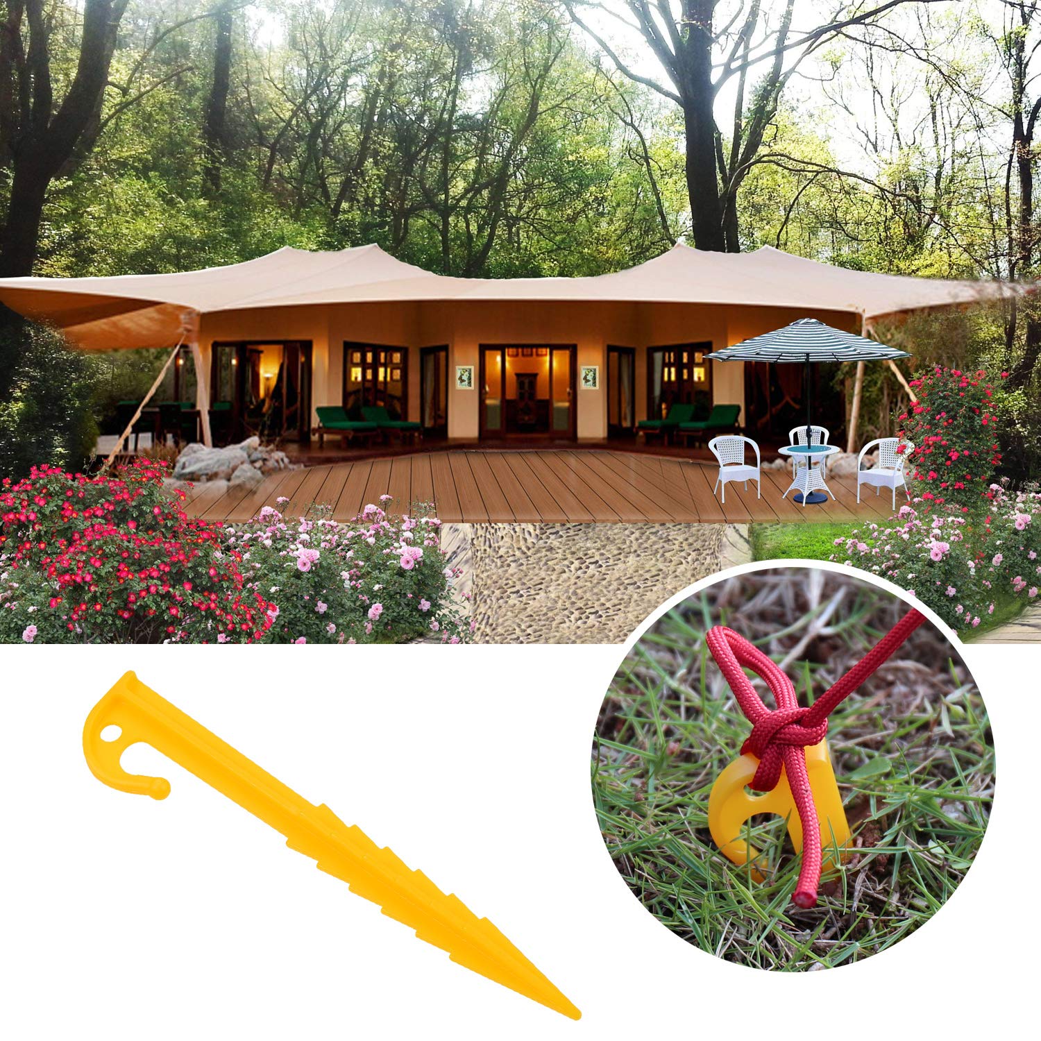 ZOCIPRO 30pcs Screw-in Tent Pegs - Durable Plastic Camping Ground Stakes for Windproof Tents & Canopies