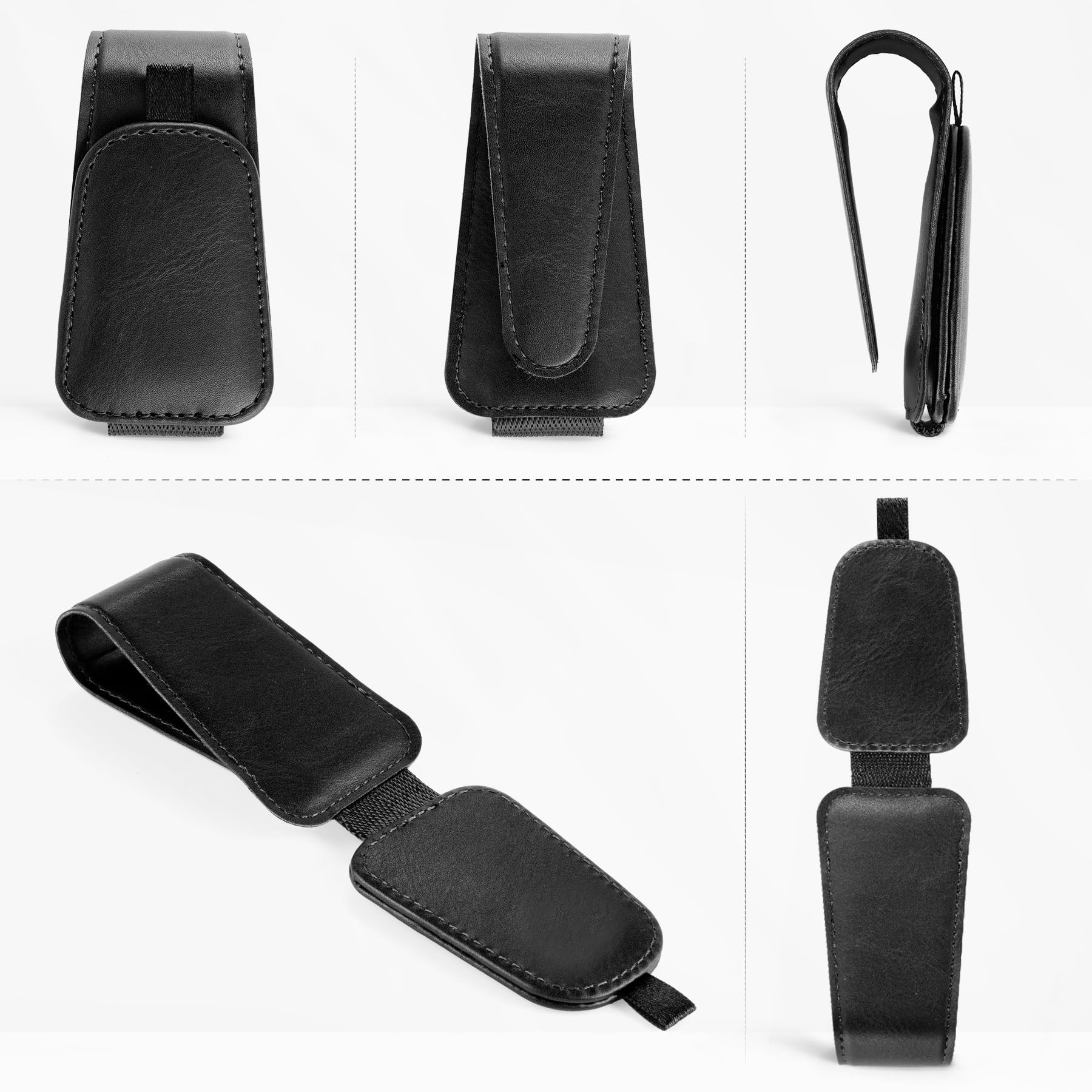 SINGARO 2 Pack Magnetic Sunglass Holder for Car Visor - Universal Non-Slip Leather Eyeglass Clip - Car Accessories for Men & Women (Black) - Perfect for Road Trips, Commuting & Daily Driving