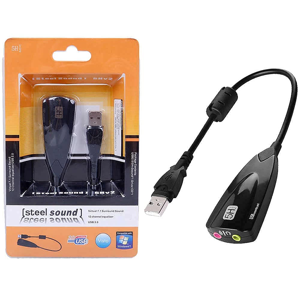 Storin USB Sound Card 7.1 Channel Audio Adapter with 12-Channel Equalizer, Plug & Play USB 2.0 for Windows 10/8/7/XP & Mac OS - Virtual 3D Surround Sound for Gaming, Streaming, and Music Production - Convert Front USB Port to Audio Input & Mic