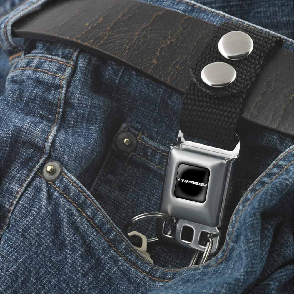 Buckle-Down Keychain Charger - Compact & Durable Phone Charger with Text Design (Black/Silver) | Perfect for Travel, Work & Everyday Use