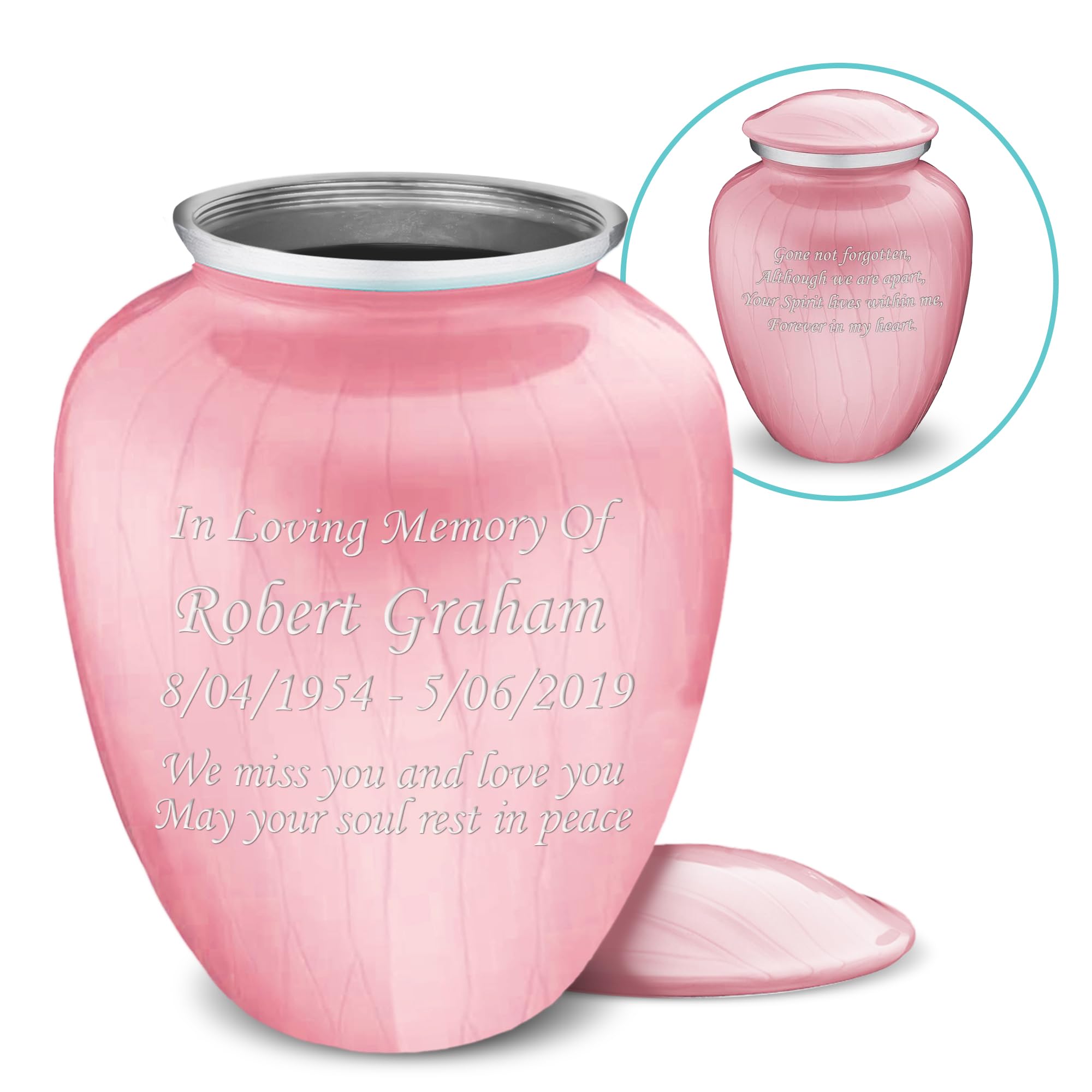 Personalized Cremation Urns for Human Ashes - Large Pearl Light Pink Funeral Urn for Adults with Double Side Engraving | Holds 200 lbs | Memorial Keepsake for Loved Ones | Perfect for Home Display or Burial Ceremony
