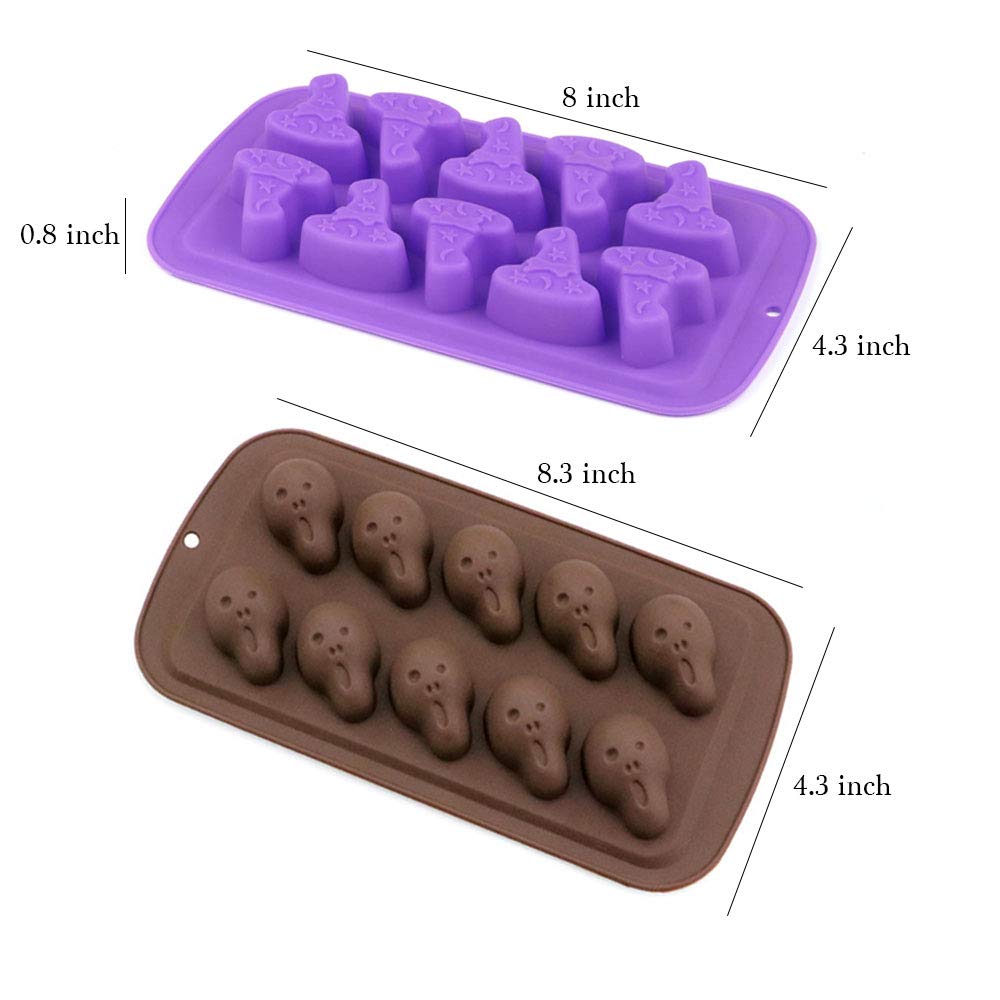 4Pcs Halloween Silicone Chocolate Candy Molds Set - Bat, Pumpkin, Witch Hat, Ghost, Skull Shapes for Jello, Fat Bombs, Soap, Wax, Crayons - Perfect for Halloween Party Favors, DIY Treats & Baking Decorations