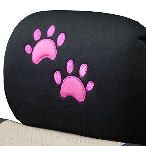 12-Piece Pink Car Seat Covers Set - Soft Flat Cloth Front & Rear Covers with Embroidered Paw Design, Headrest Protectors - Perfect Gift for Women (Great for Daily Commute, Road Trips & Pet Owners)