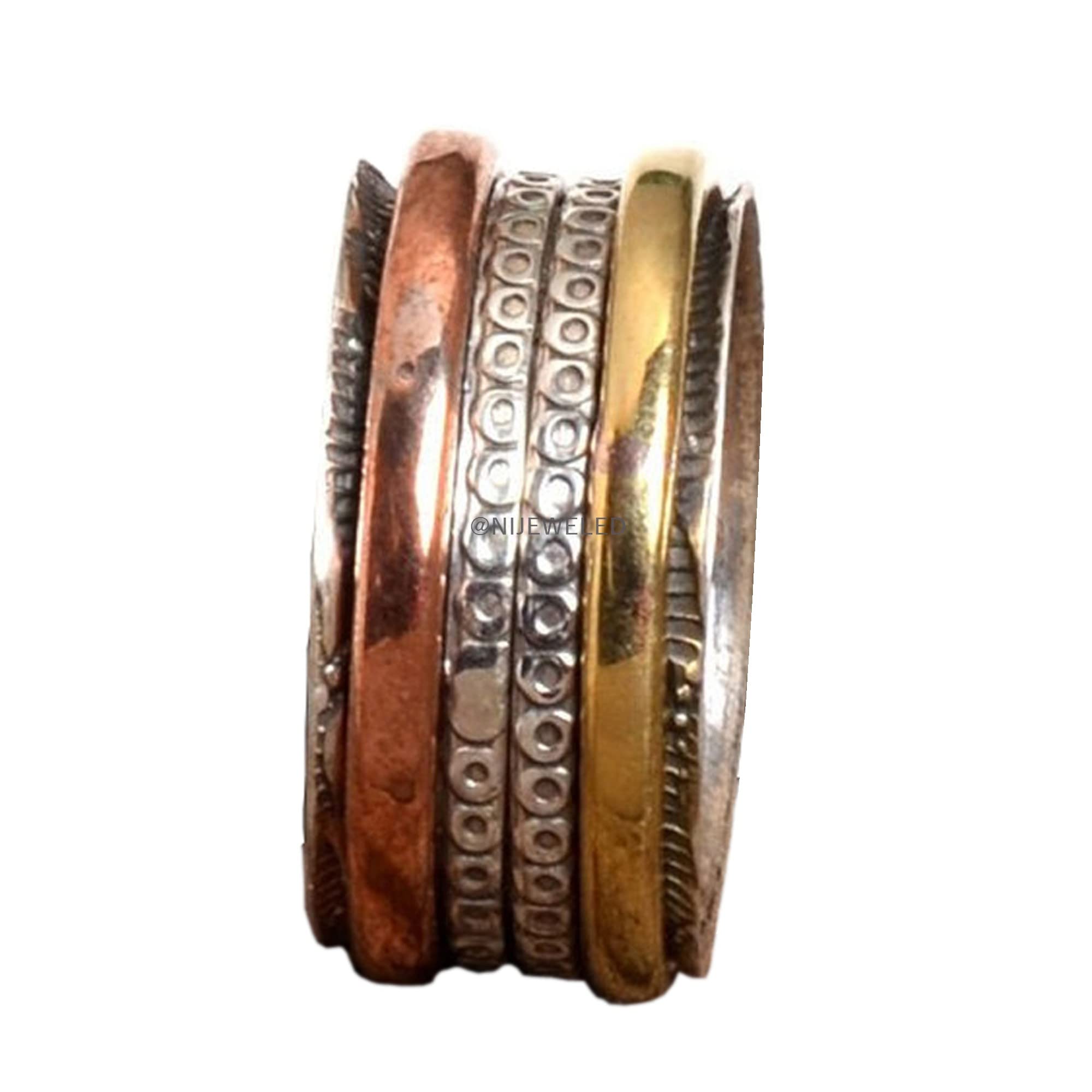 Elegant Spinner Ring for Women - 925 Sterling Silver Anxiety Ring with Brass & Copper Inlay - Stress Relief & Meditation Jewelry - Perfect for Relaxation, Focus & Everyday Wear
