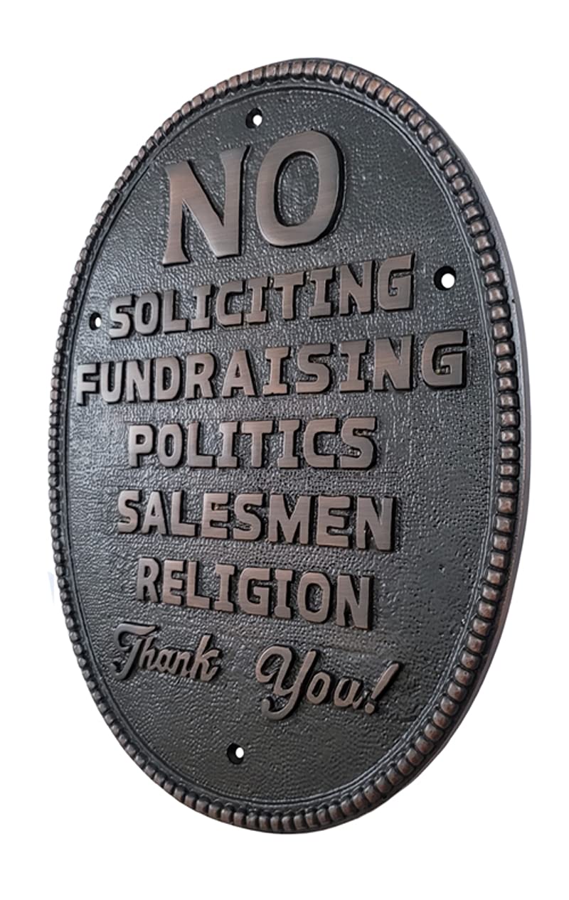 Adonai Hardware Large Oval NO SOLICITING Brass Door Sign - Oil Rubbed Bronze Finish - Perfect for Home, Office & Business Entrance Security