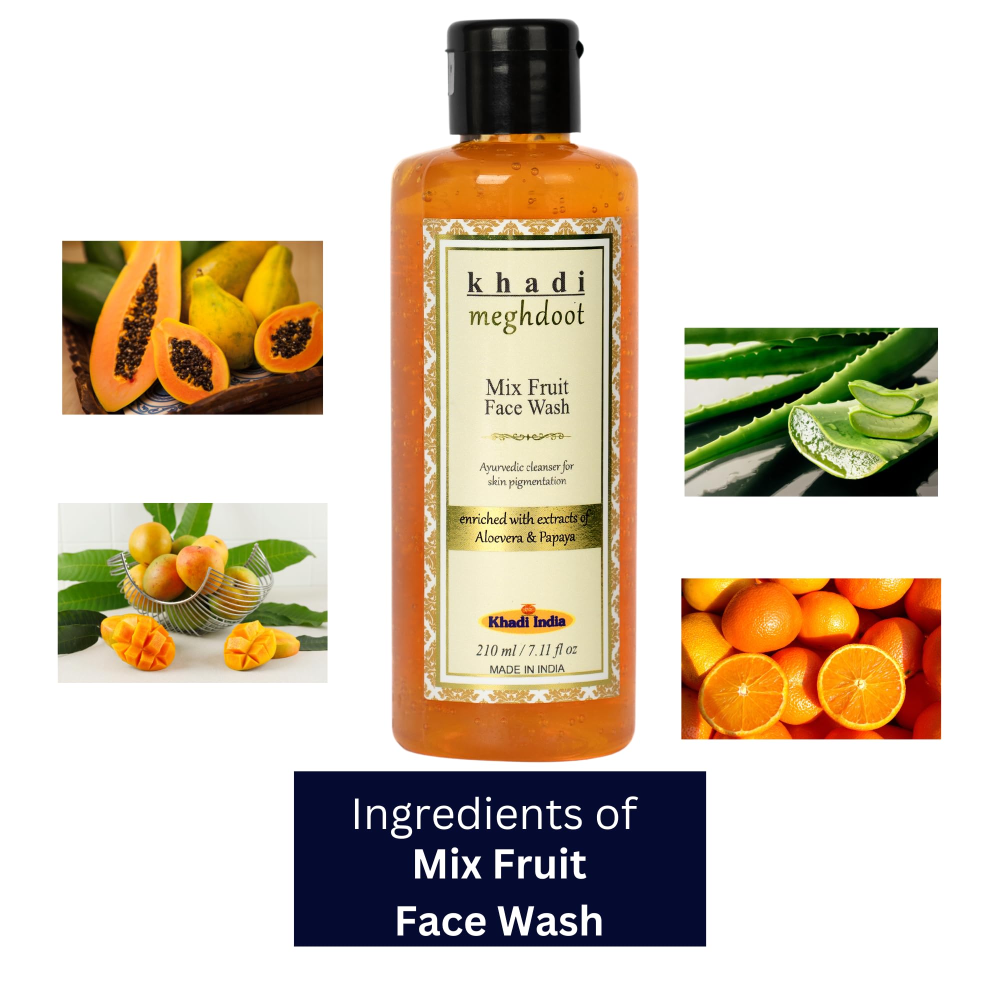 MEGHDOOT Khadi Mix Fruit Face Wash 210ml (Pack of 2) - Natural & Organic Cleanser for Glowing Skin - Perfect for Daily Skincare Routine & Acne-Prone Skin