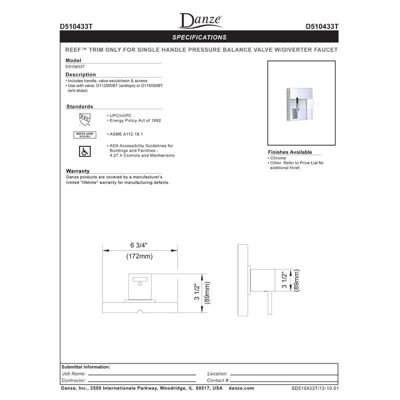 Danze Reef Chrome Single Handle Pressure Balance Square Shower Faucet with Rough-in Valve - Modern Bathroom Fixture for Spa-Like Shower Experience