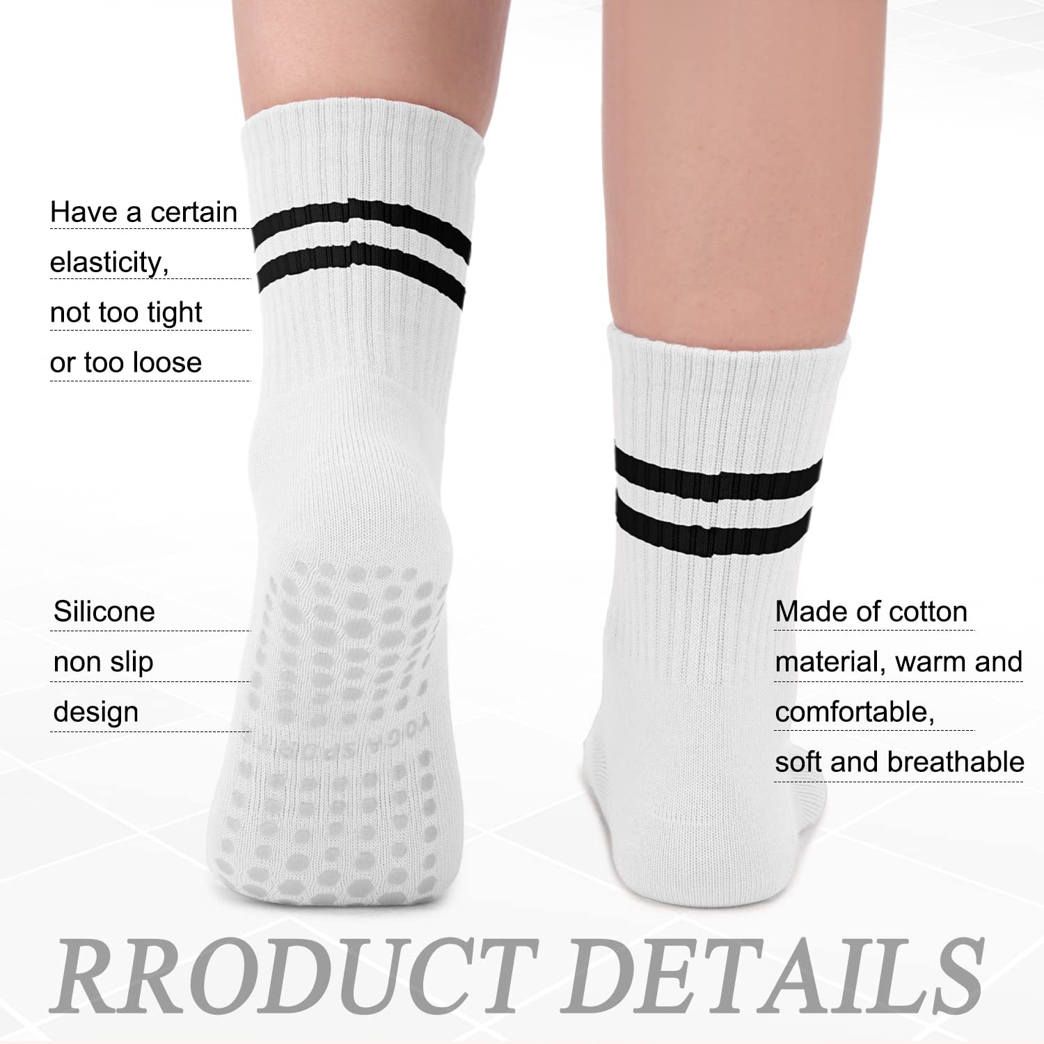 5 Pairs Non-Slip Pilates Socks for Women with Grips - Yoga, Workout, Ballet, Dance & Hospital Use - Perfect for Pure Barre, Barre Classes & Home Exercise