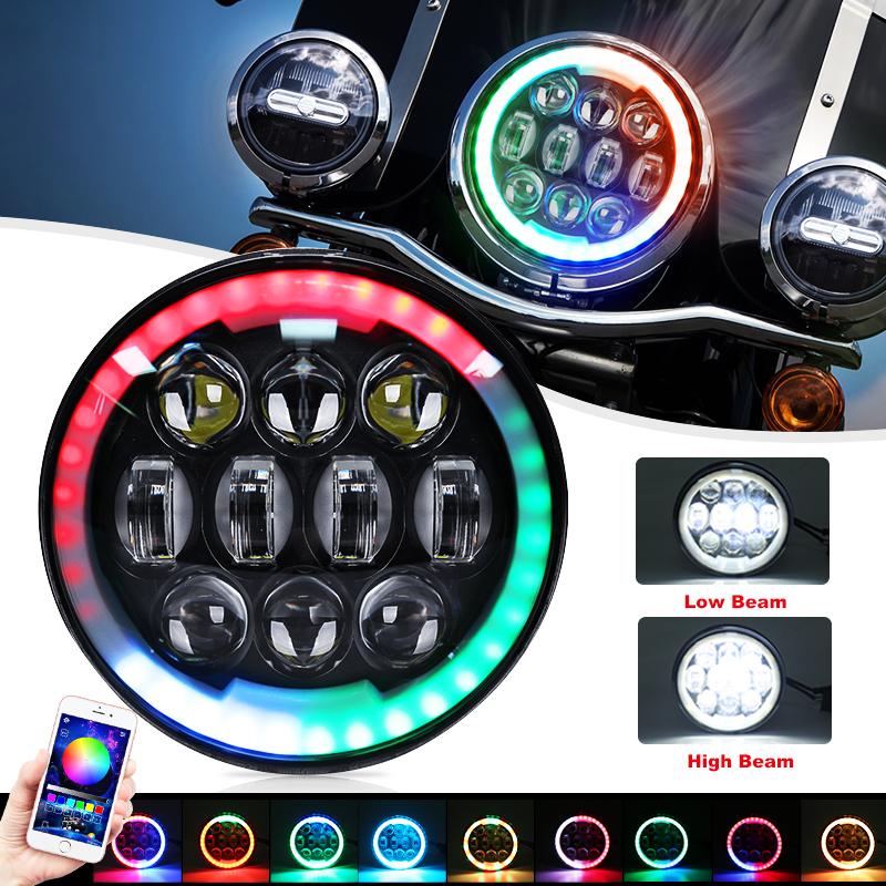5.75 Inch RGB Halo Ring Headlight for Harley Motorcycle - Bright LED Headlamp with Multiple Color Options - Perfect for Night Riding & Custom Bike Upgrades