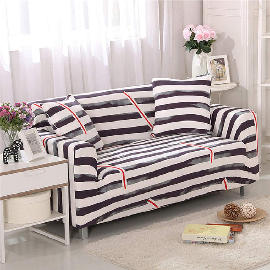 Stretch Sofa Cover Black White Strip Printed - L Shape Couch Slipcover Dustproof Loveseat Protector for Living Room | Perfect for Pets, Kids & Everyday Use