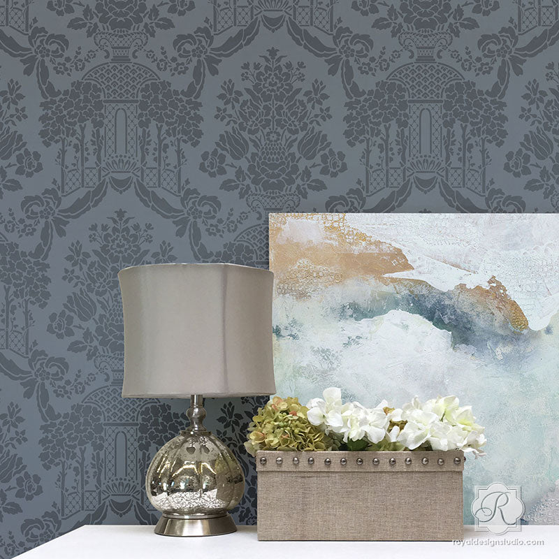 Brighton Manor Damask Wall Stencil - Reusable DIY Painting Template for Home Decor, Accent Walls & Furniture - Perfect for Bedrooms, Living Rooms & Craft Projects