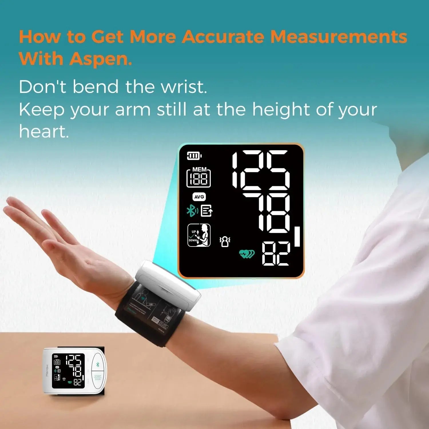 Meraw Aspen Bluetooth Wrist Blood Pressure Monitor - Accurate Wireless BP Monitor for Home Use, Fitness Tracking & Health Management